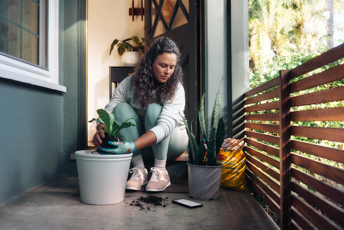 Persona cuidando una planta de interior