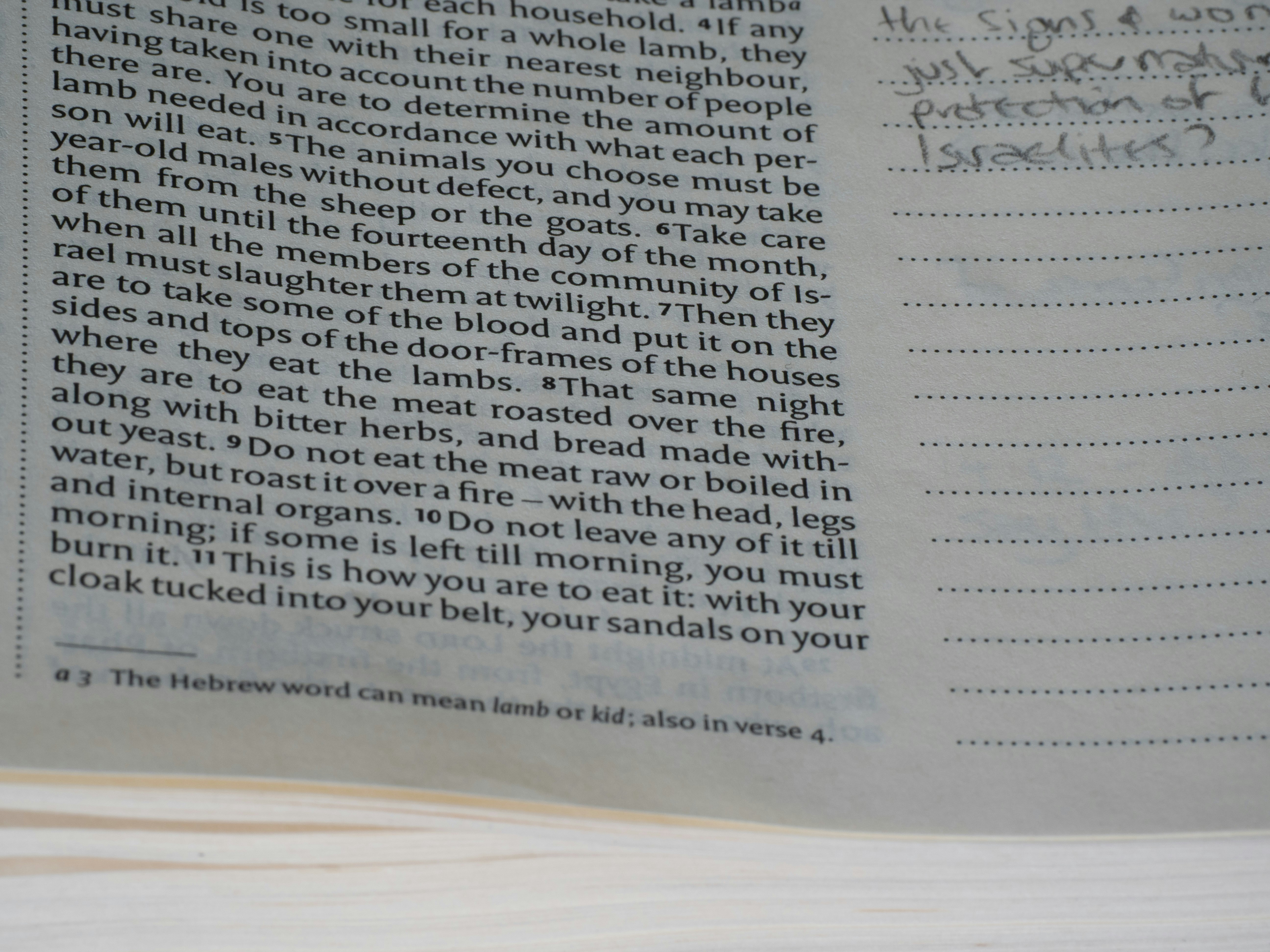 Close-up of an open book with text and handwritten notes.