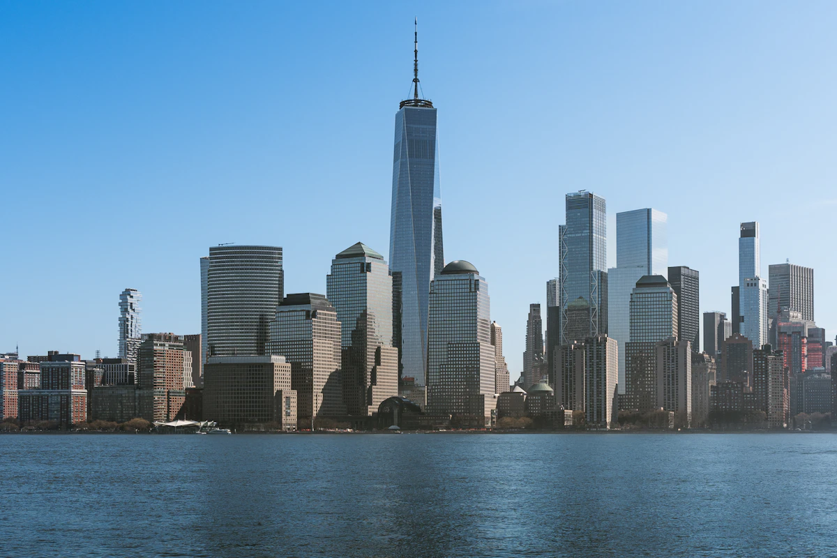 Lower Manhattan and One World Trade Center seen across the water