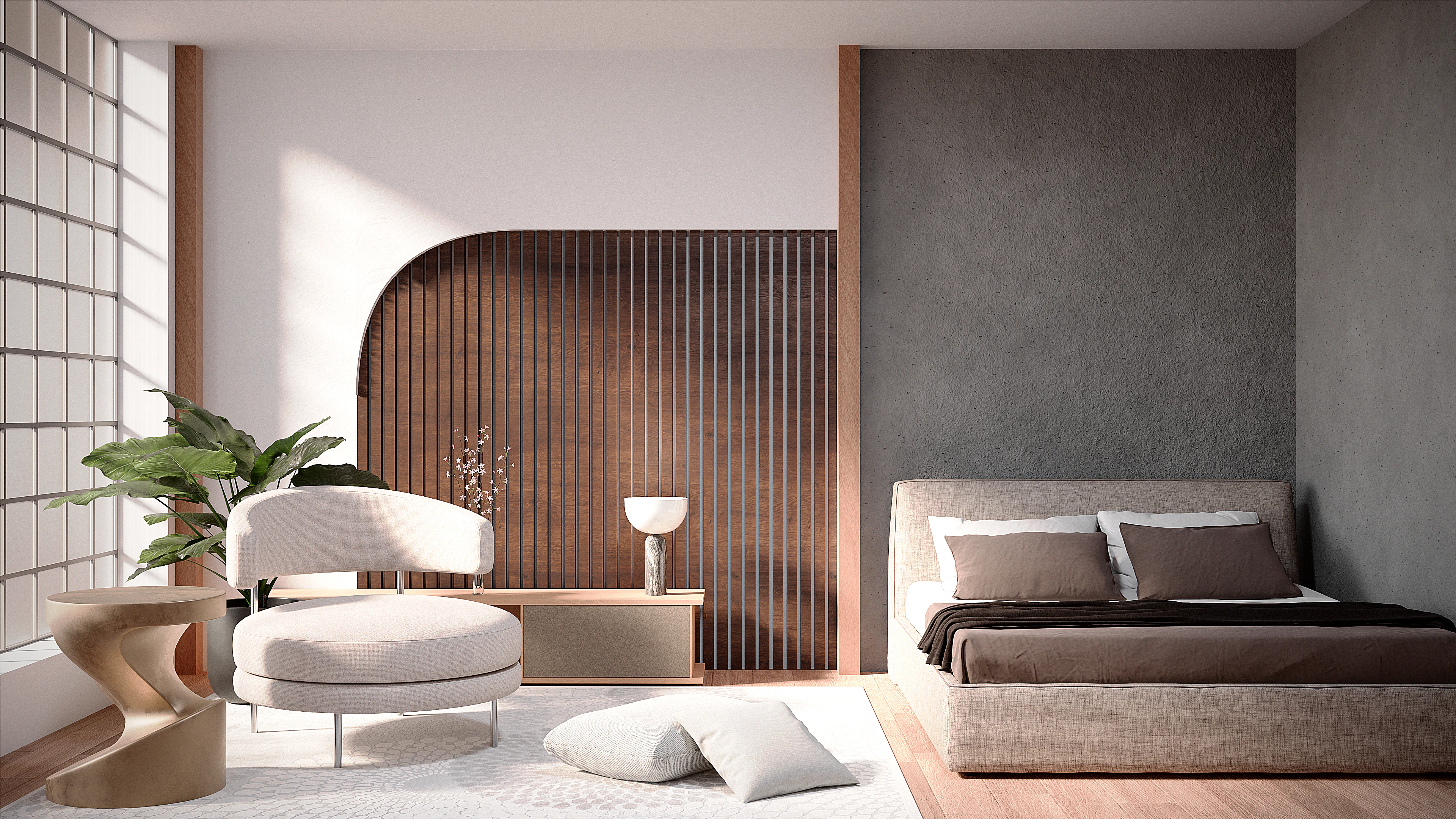 Bedroom with a feature wall