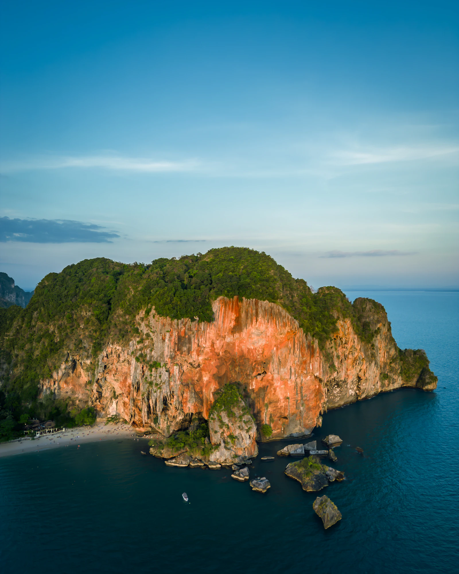 Limestone cliffs and beach along the Andaman coast
