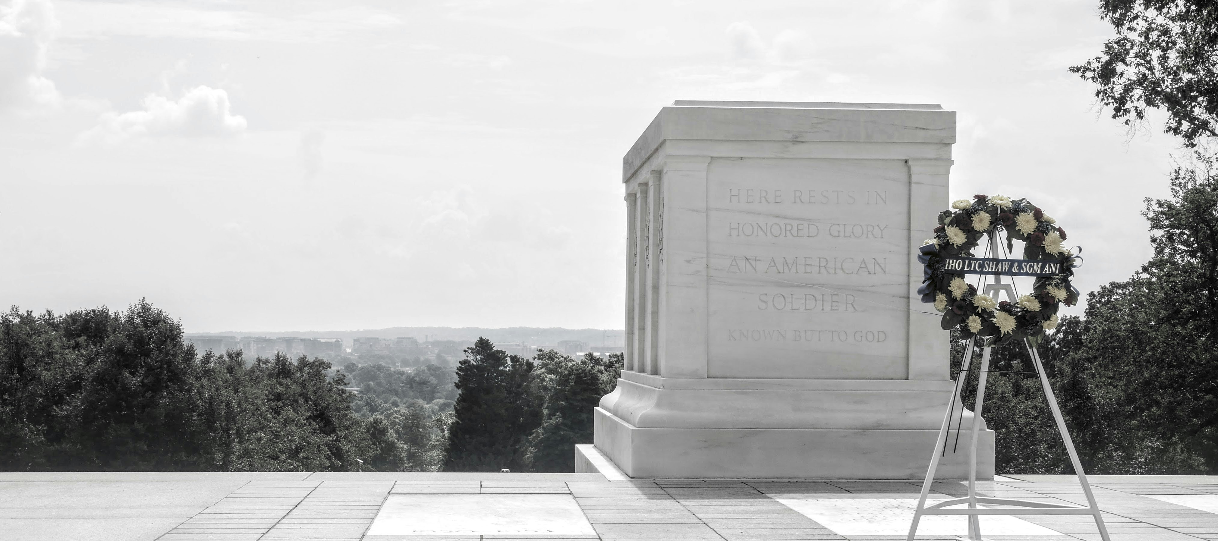 Tomb of the unknown soldier with a memorial wreath