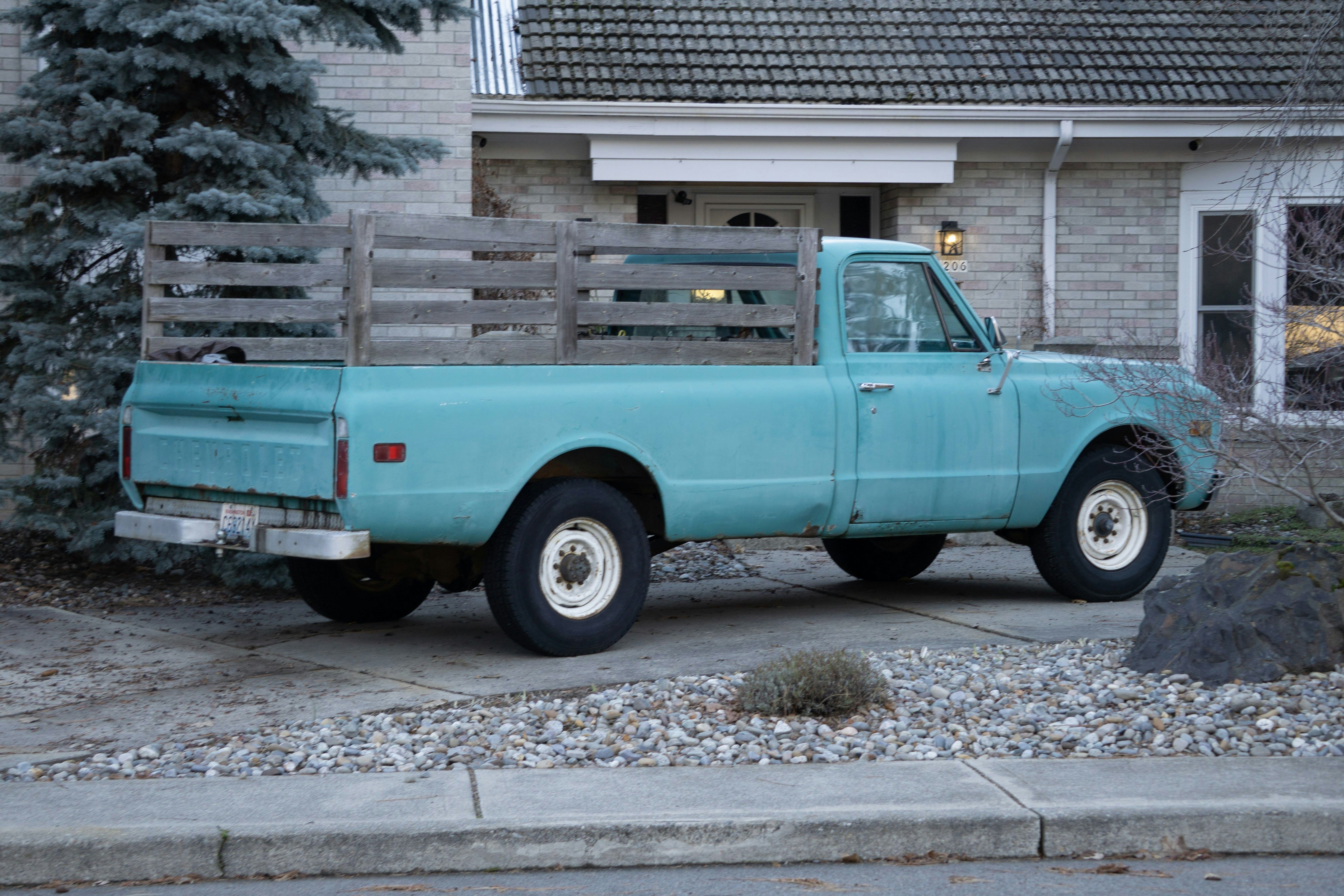 Open pickup truck bed showing secured cargo