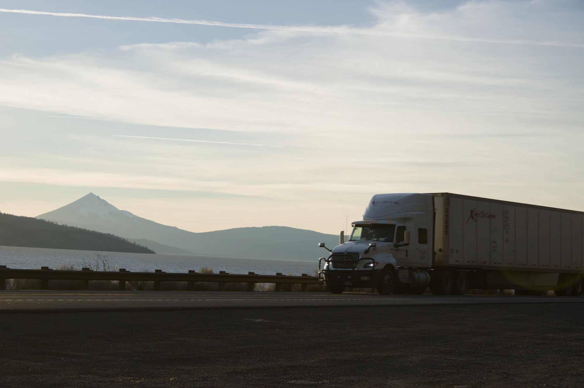 Semi truck on a scenic mountain highway