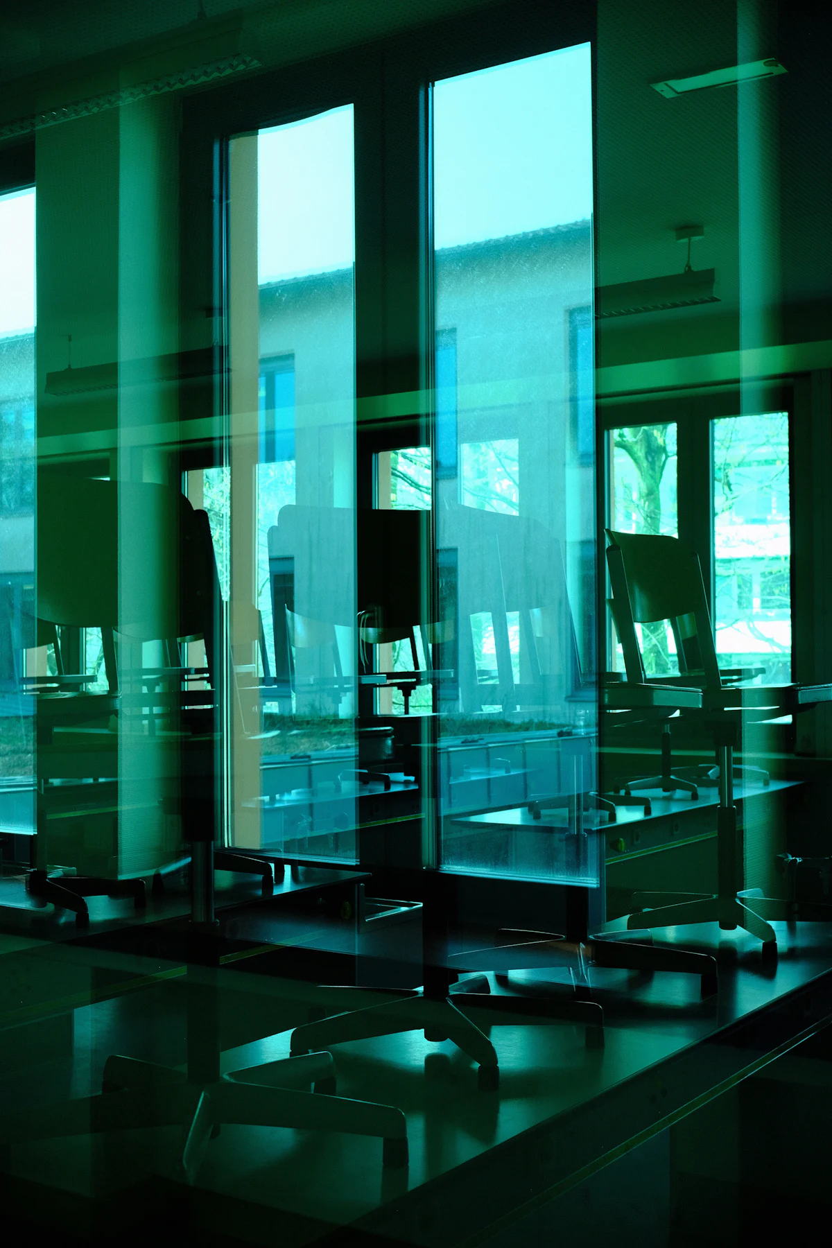Modern office interior with glass partitions