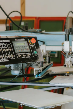 Close up of a screen printing machine control panel