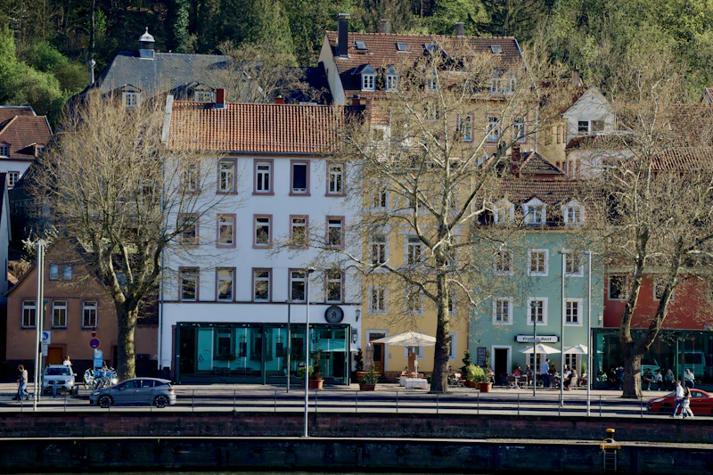 Colorful waterfront buildings with a promenade