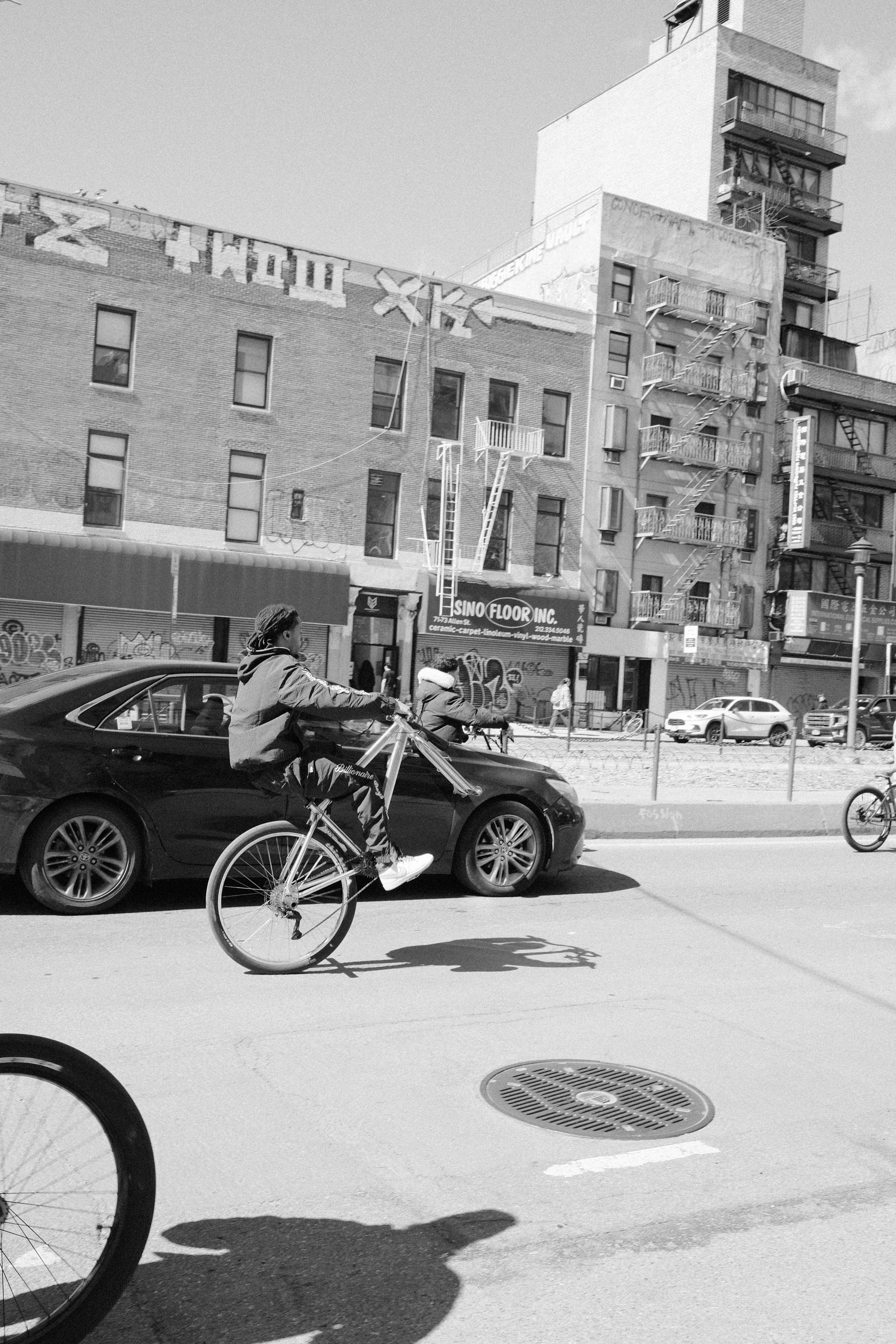 Person riding a bicycle on a city street