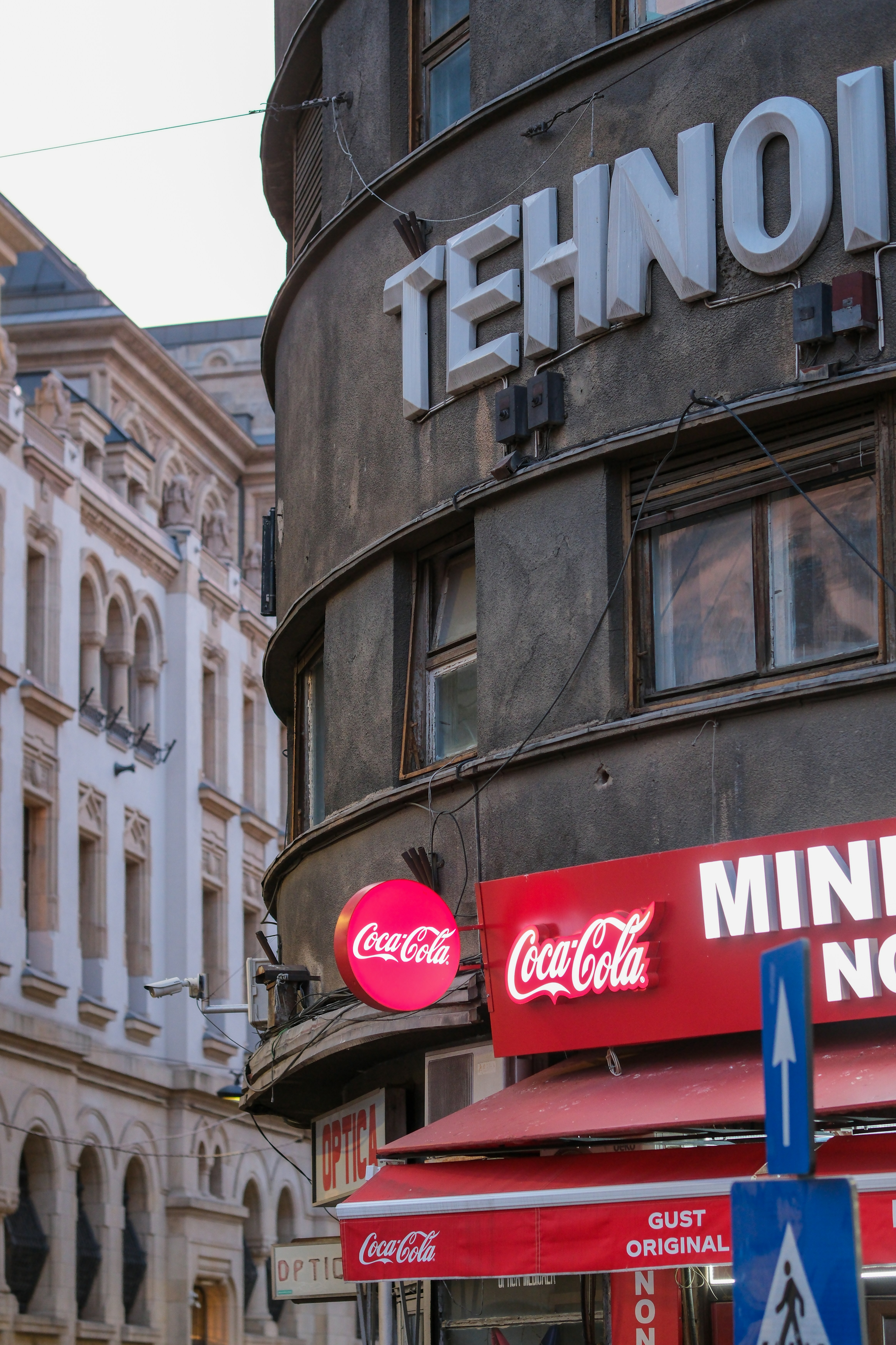 Coca-cola signs on a building facade