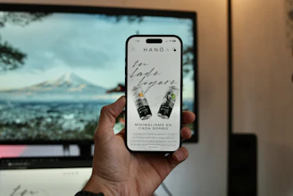 Hand holding smartphone displaying website with drinks.