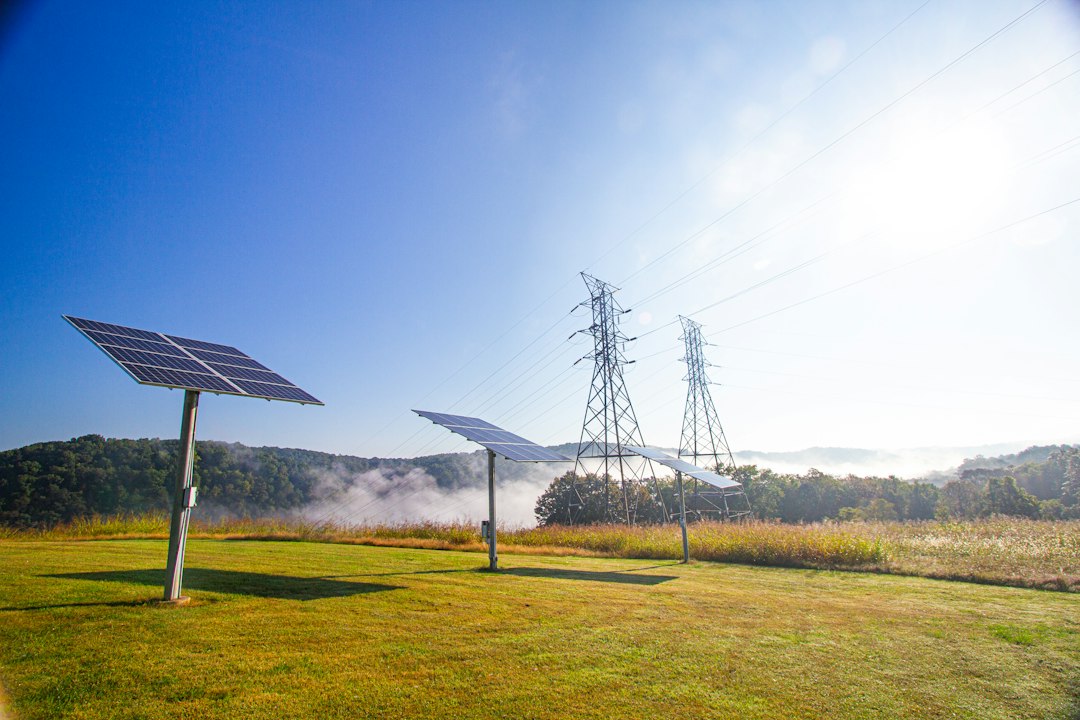 A wind turbine and solar array generating clean power A wind turbine and solar array generating clean power