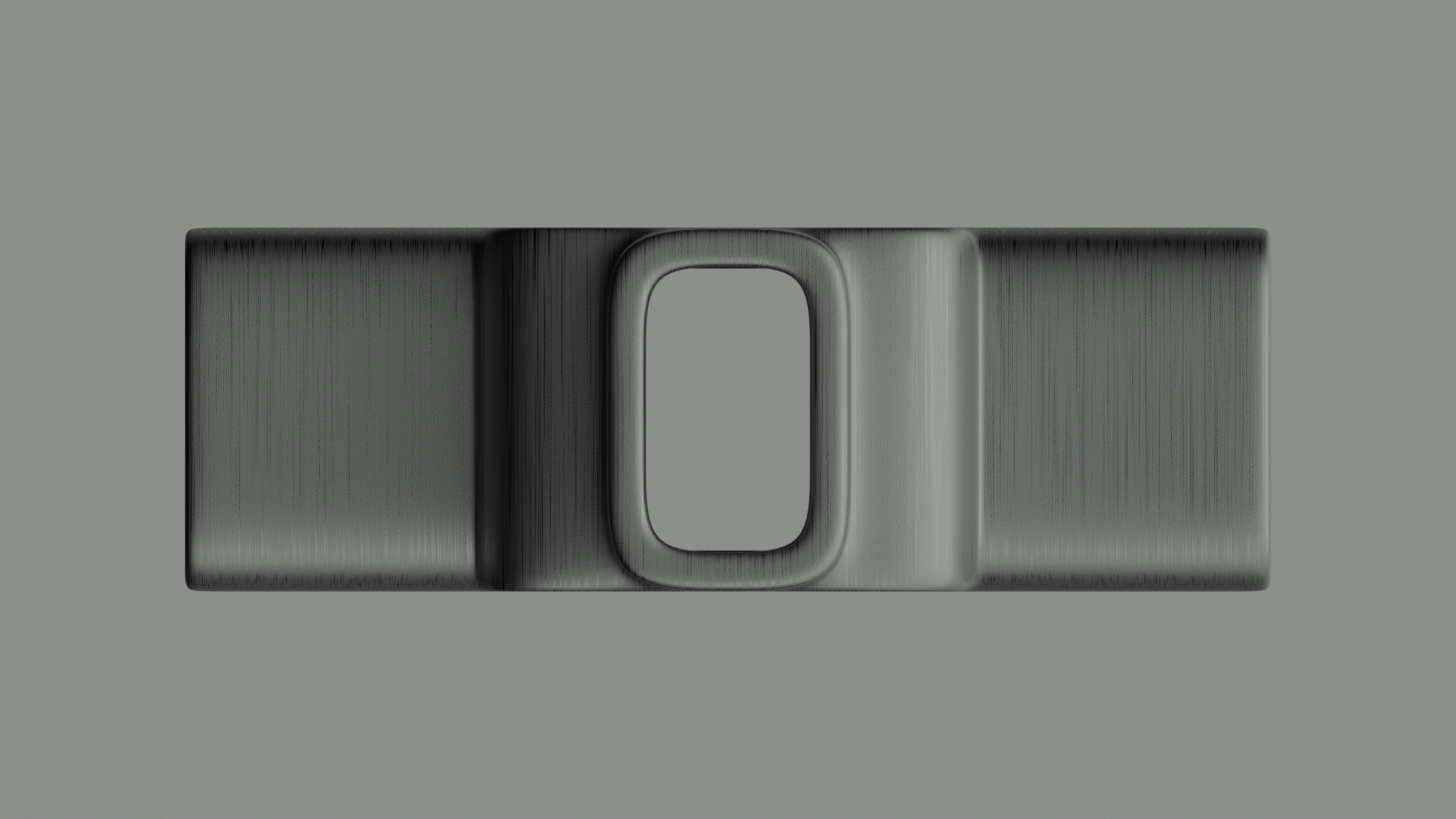 A dark gray abstract geometric shape on a gray background