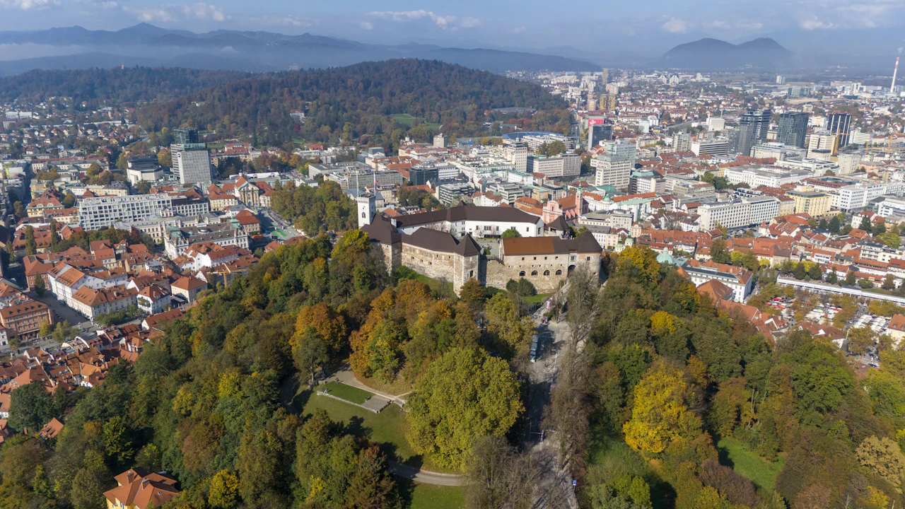 Ljubljana Castle overlooking the old town in autumn