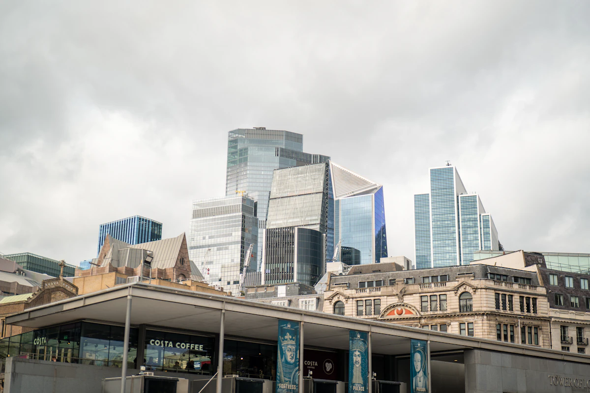 Commercial towers above older buildings in the City of London
