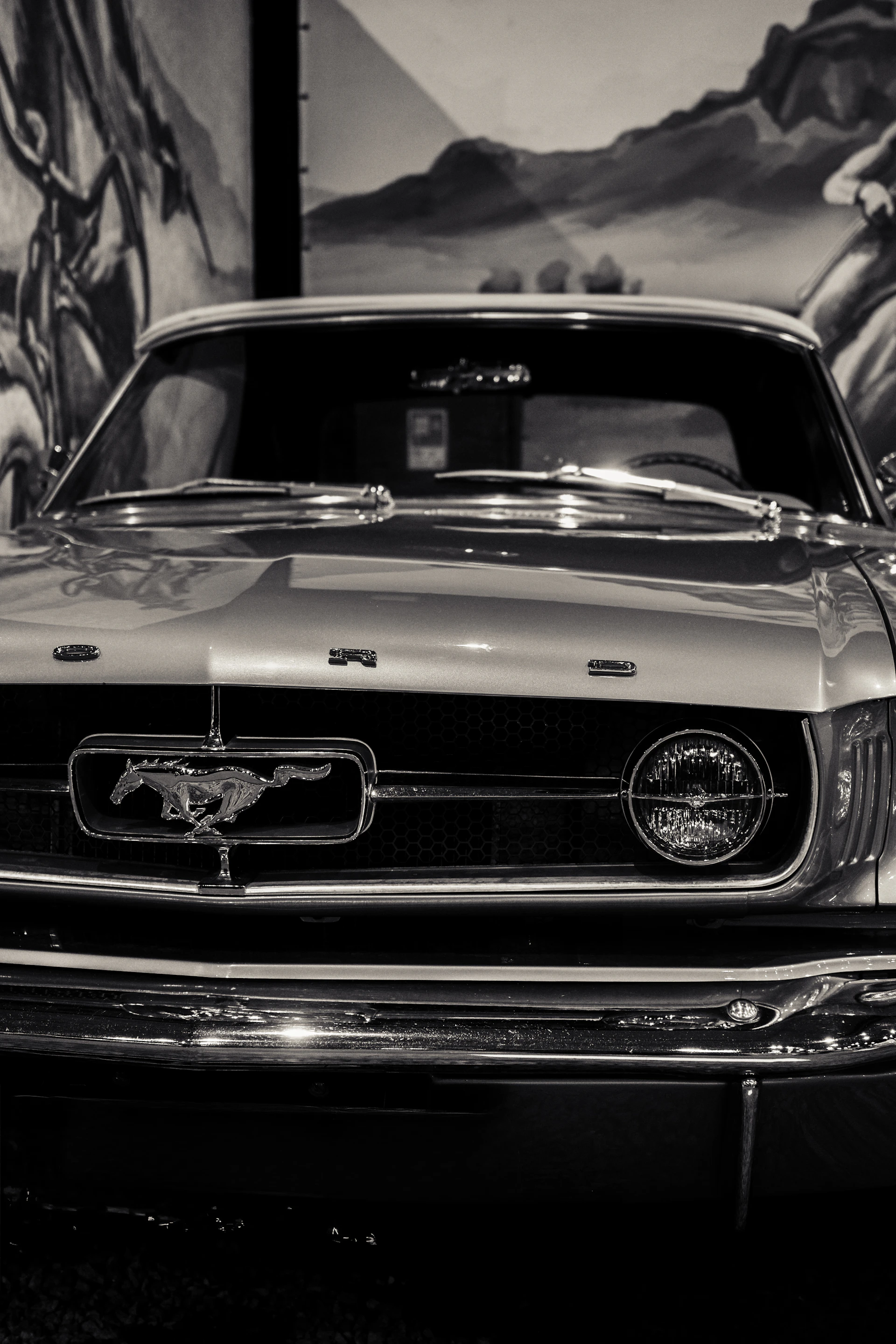 Classic ford mustang grille with horse emblem