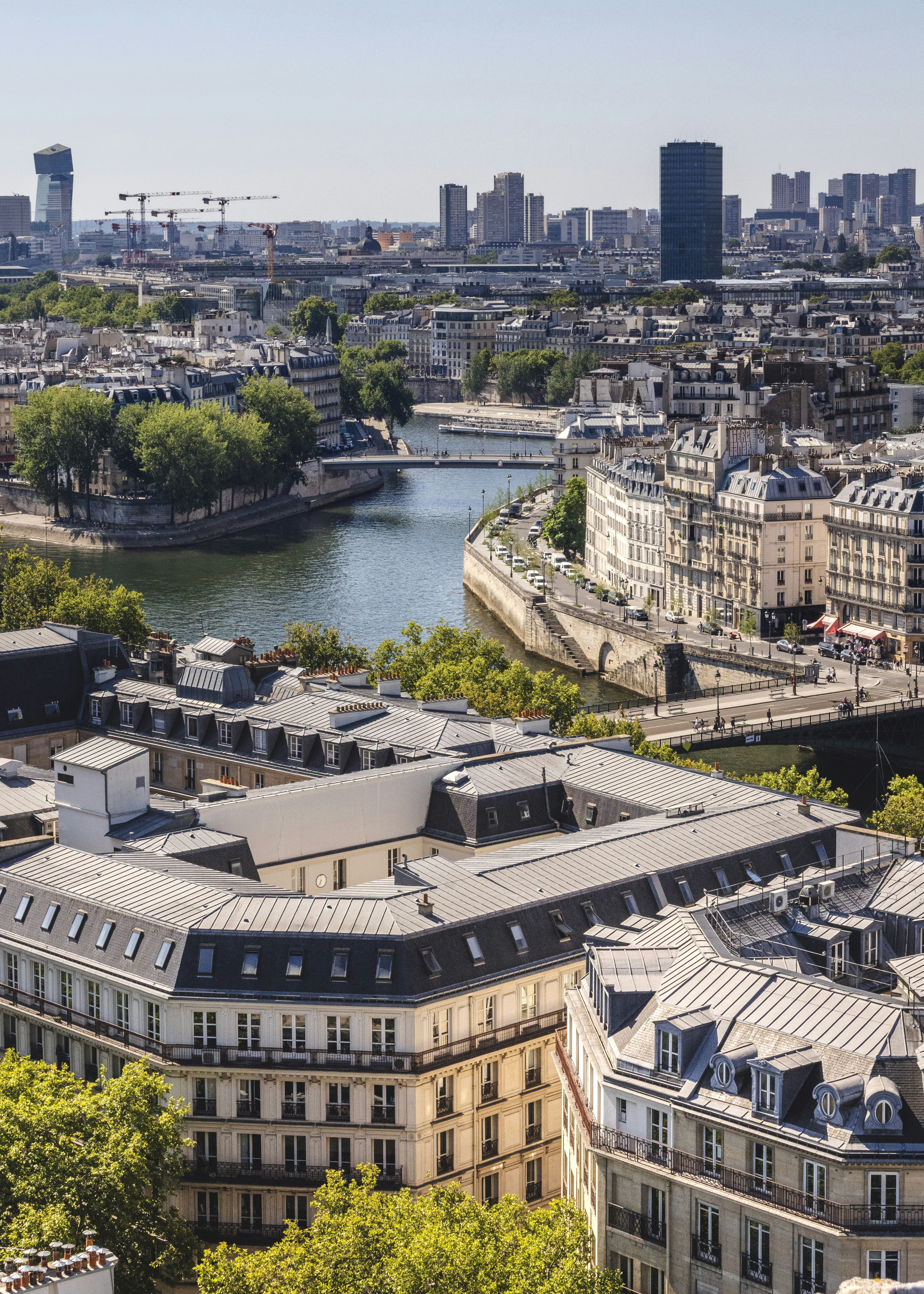 Paisaje urbano parisino con el río Sena y edificios históricos