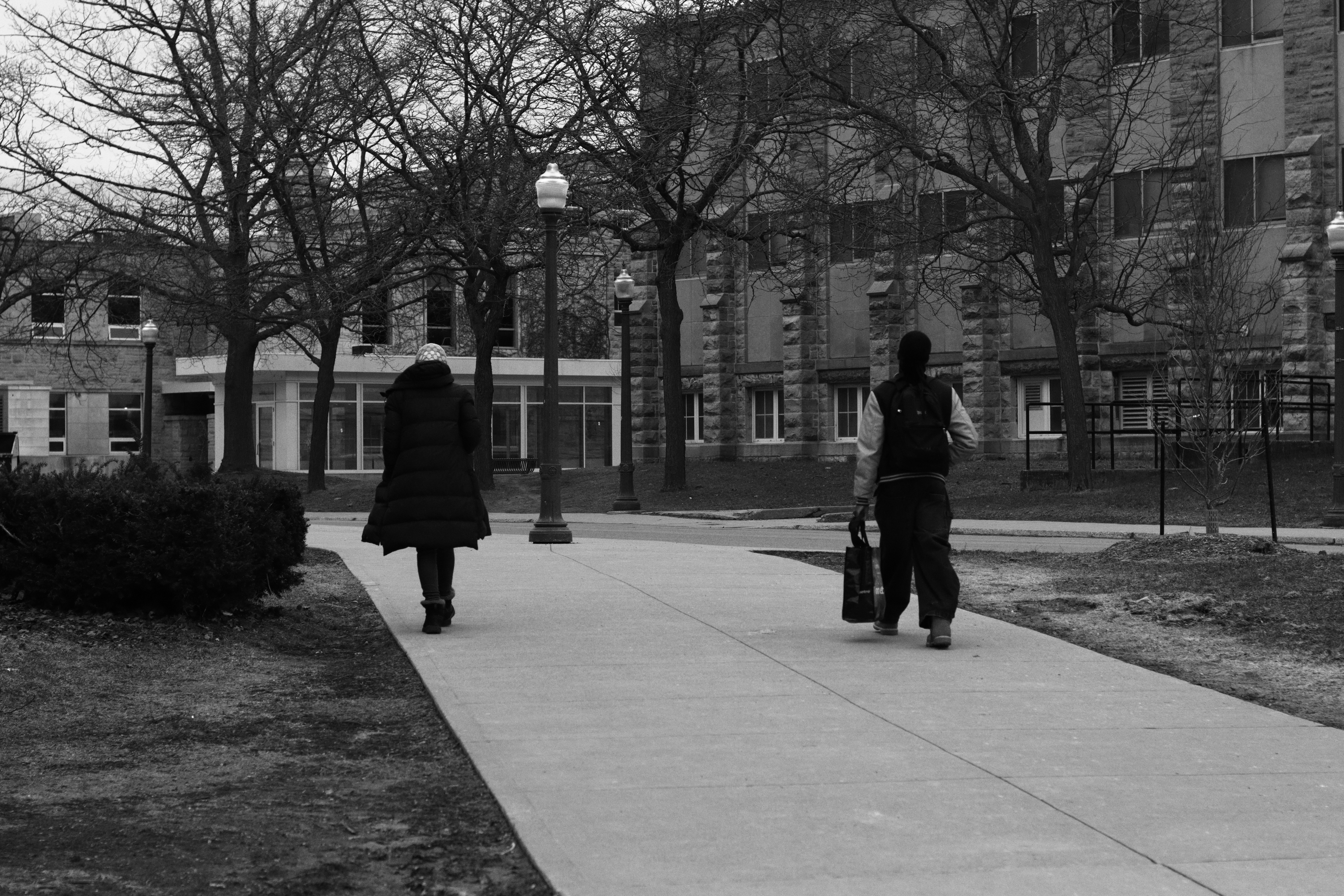 A silhouette of a grieving father figure, head down, looking distraught, perhaps in front of a medical college building.