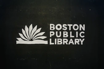 Boston public library logo on black background