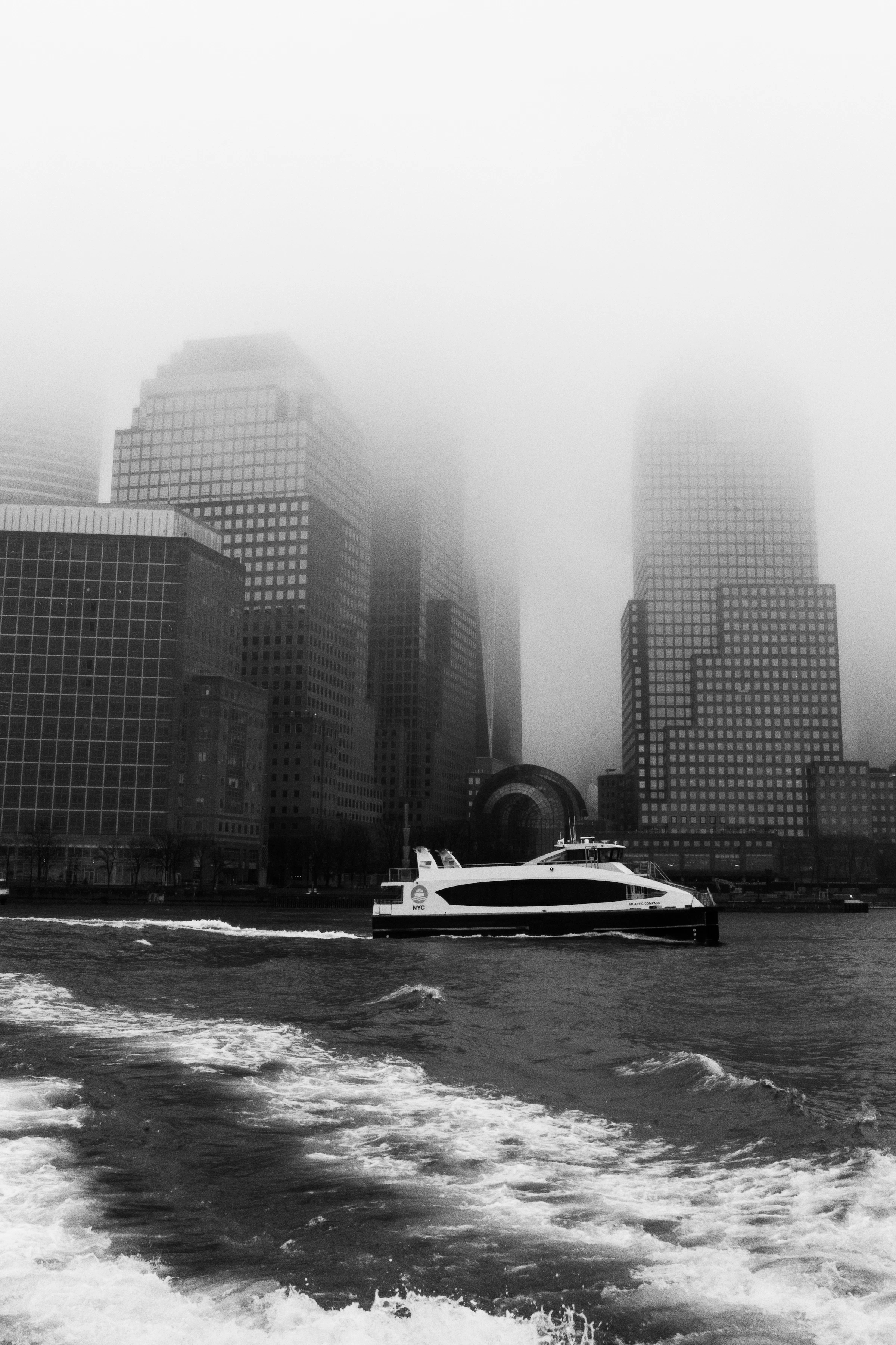 New York City skyline in fog