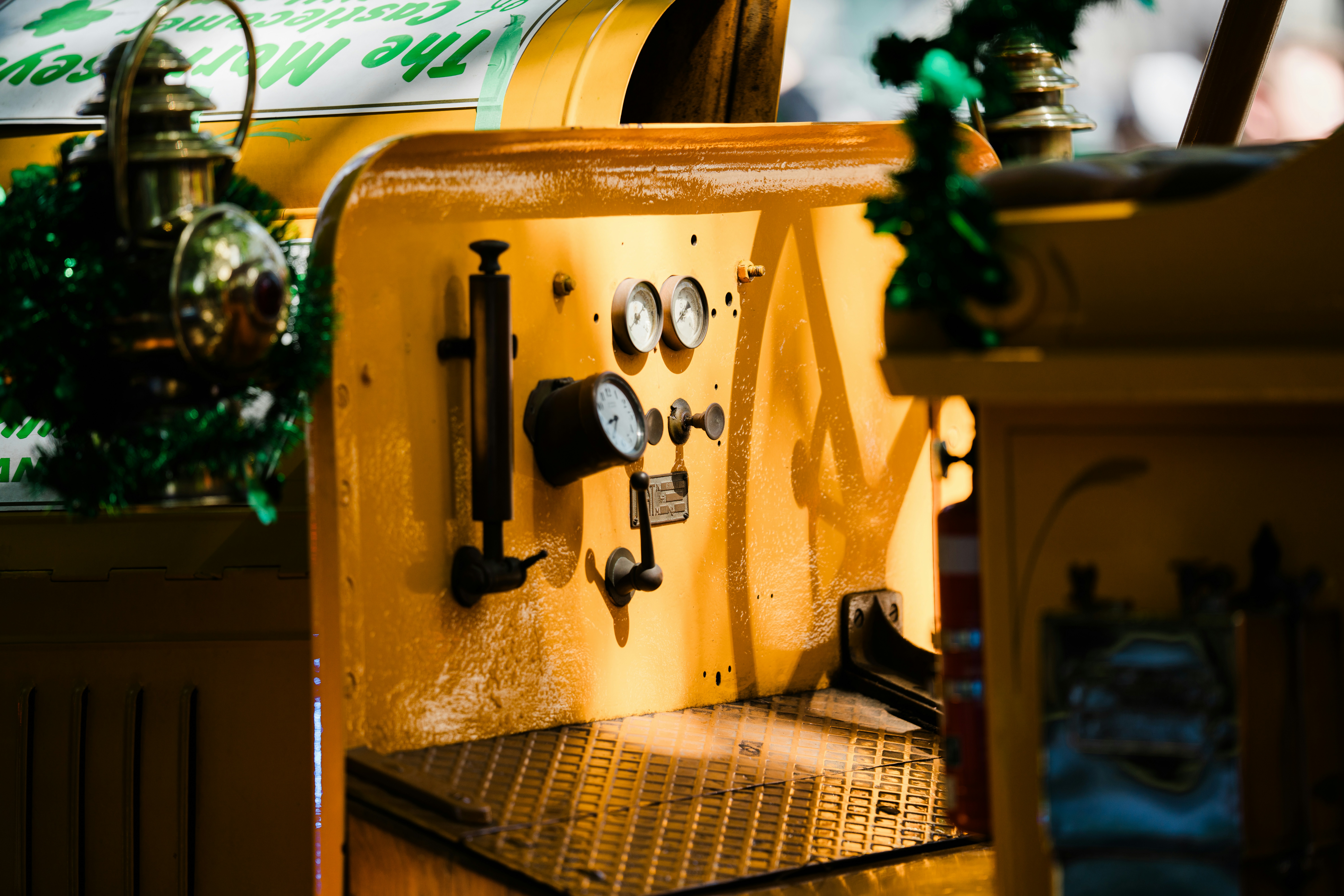 Vintage control panel with gauges and levers
