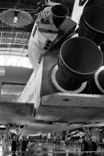 Close-up view of a space shuttle's engines
