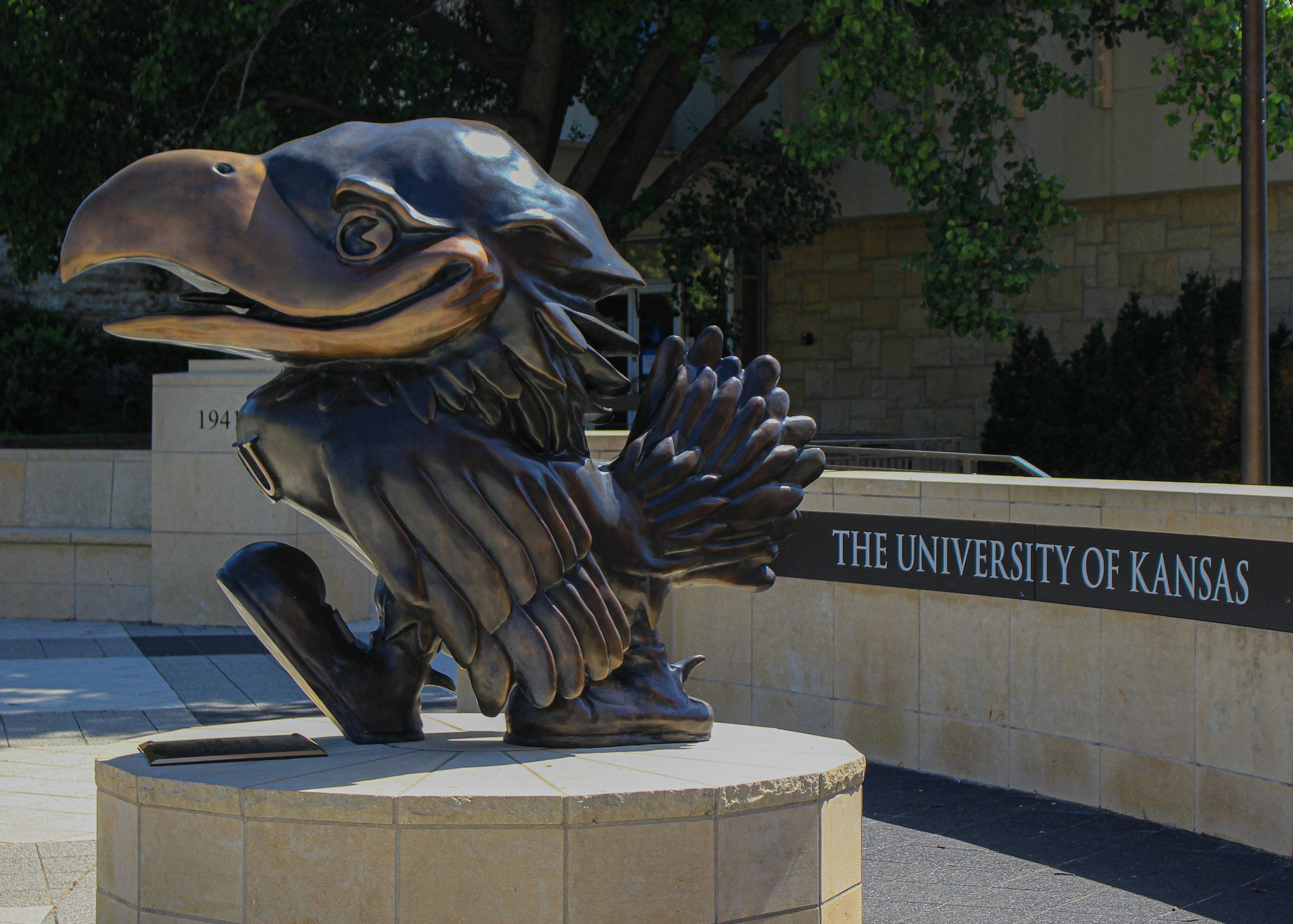 Jayhawk mascot statue at the university of kansas