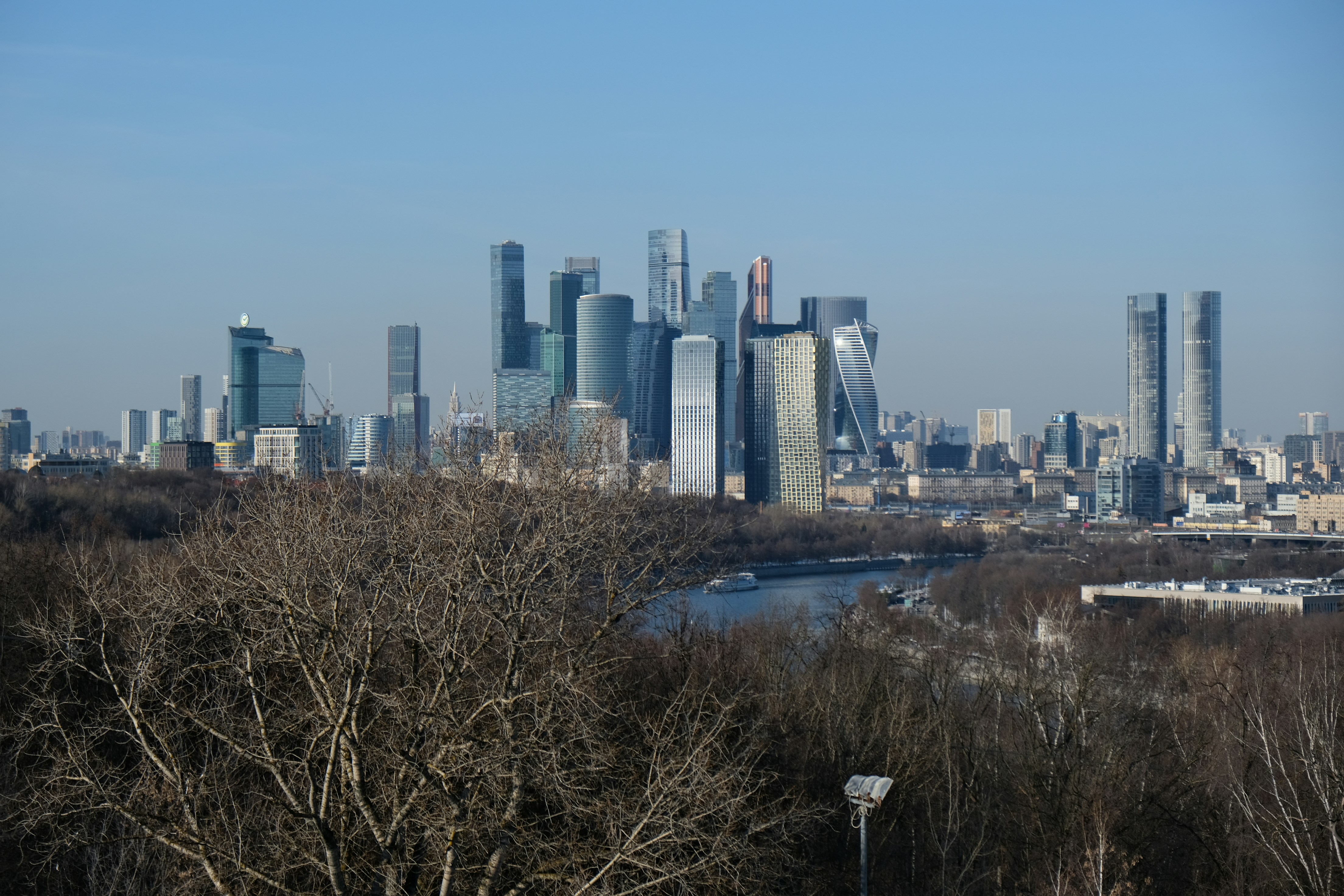 Modern skyscrapers rise above a city skyline.
