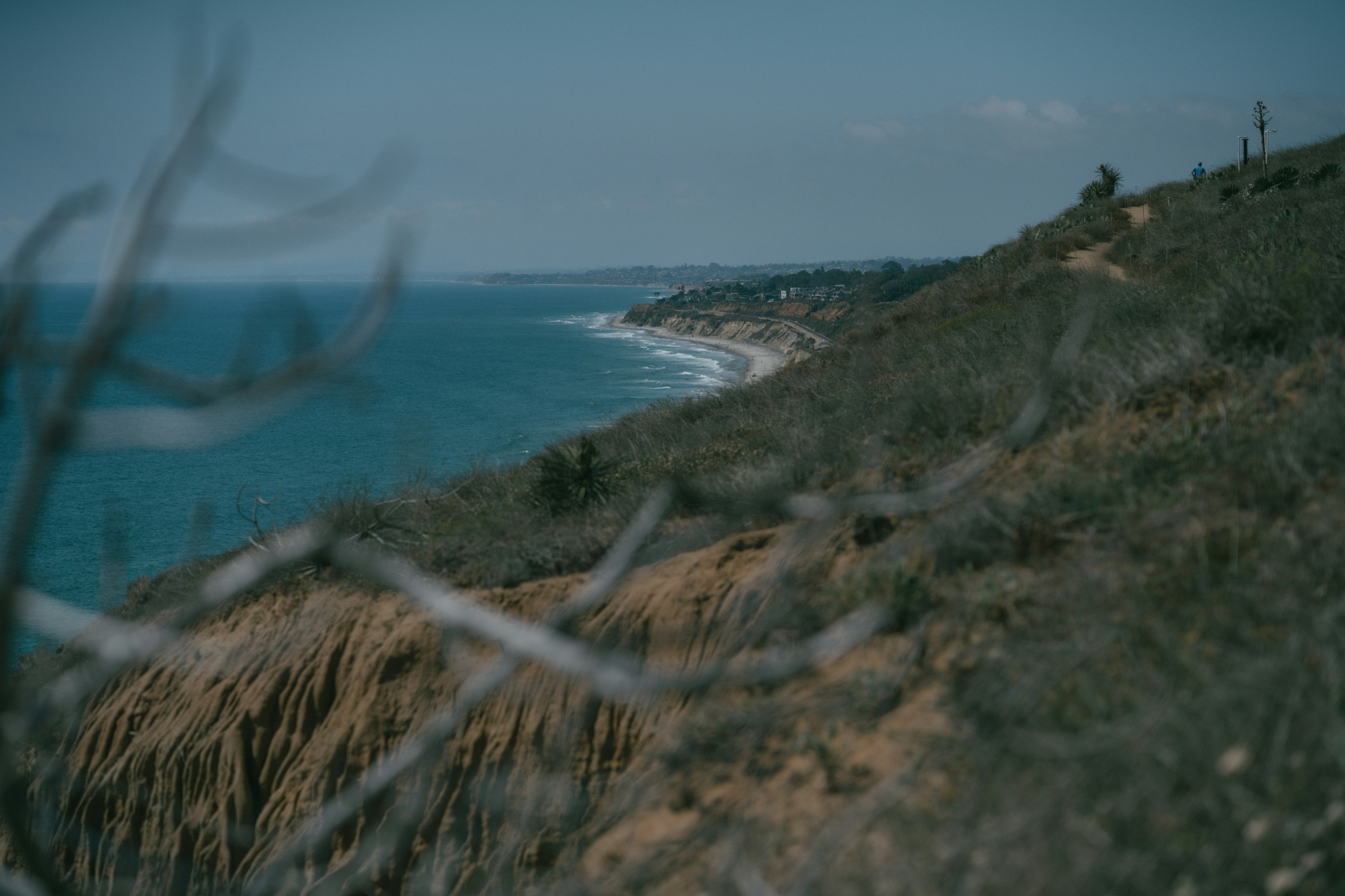 Acantilado costero con vistas al océano y vegetación seca