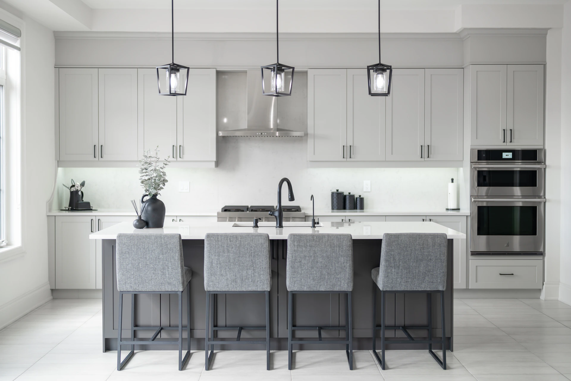 Modern kitchen with island and bar stools