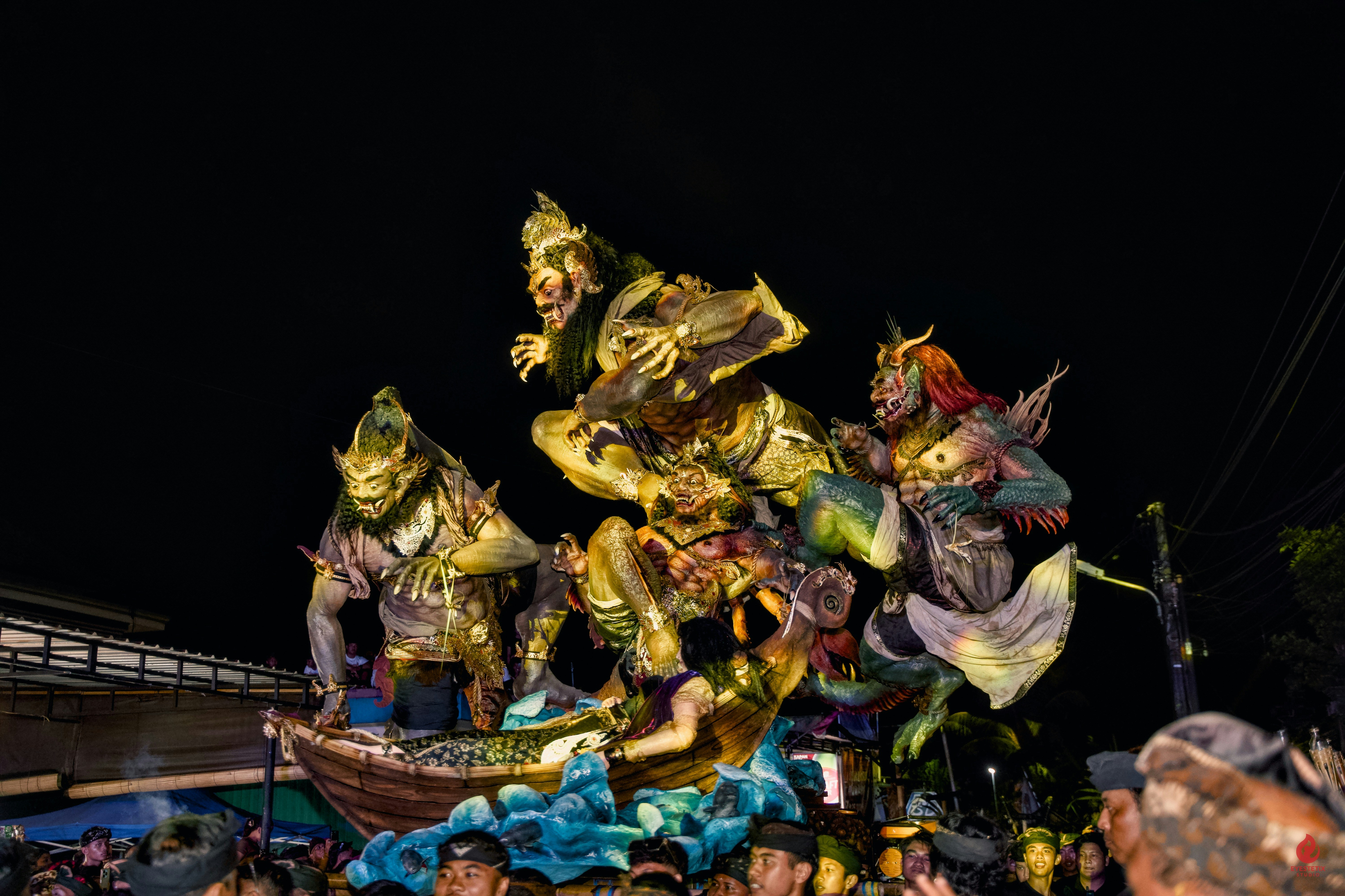 Elaborate float with mythical figures at night parade photo – Free ...
