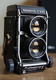 A vintage mamiya c330 professional f twin-lens reflex camera.