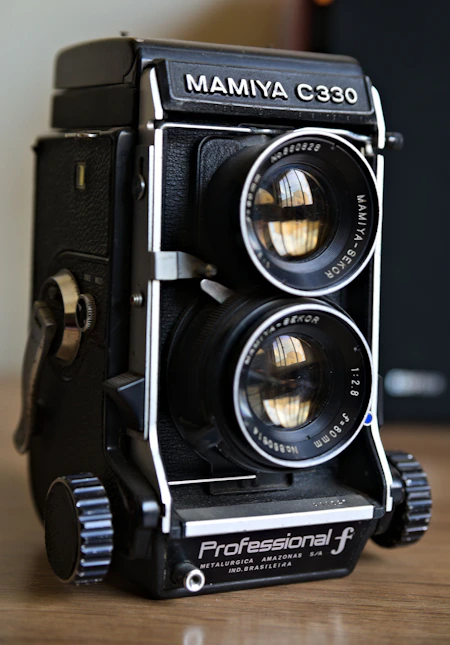 A vintage mamiya c330 professional f twin-lens reflex camera.