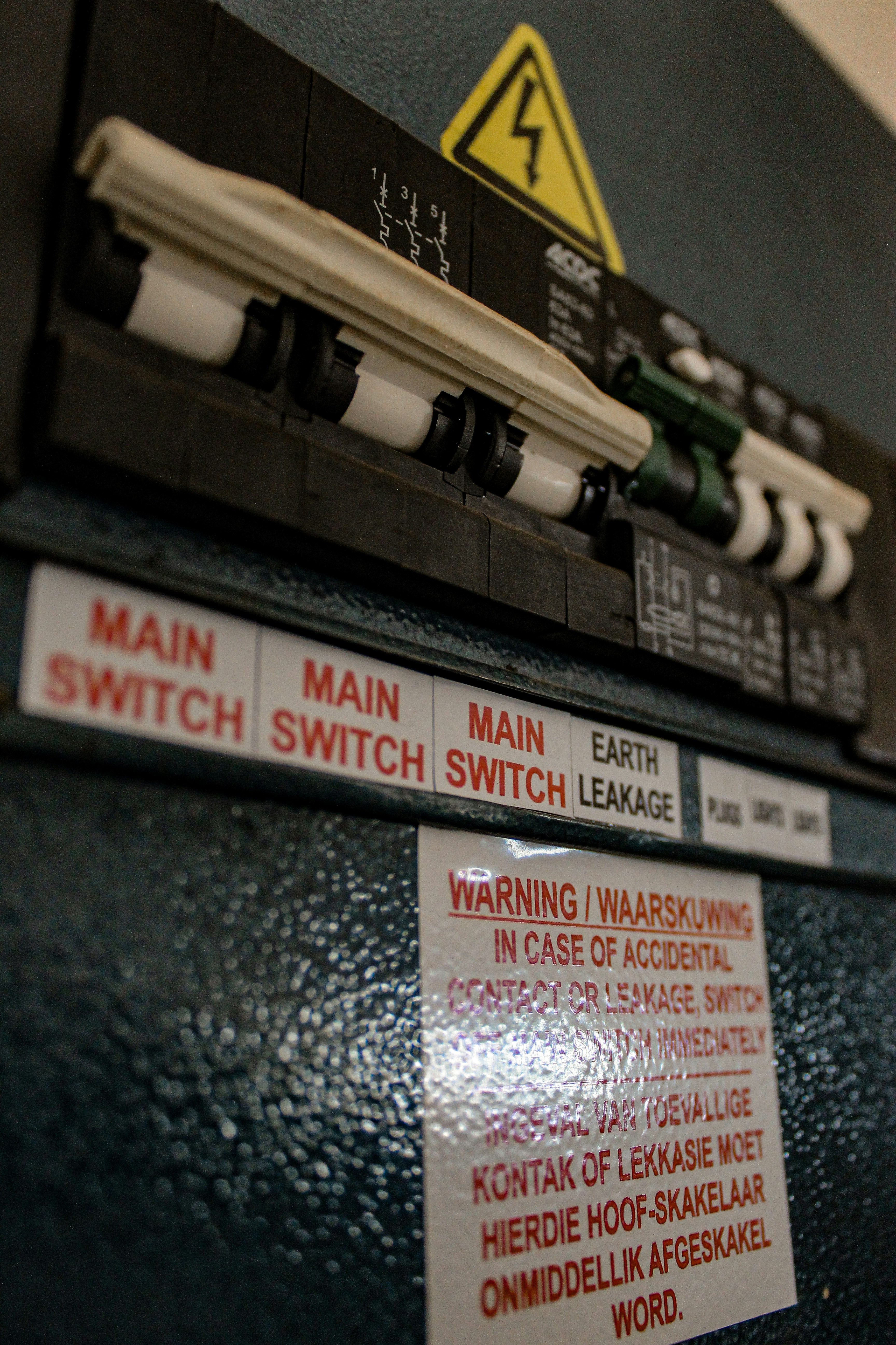 Close-up of an electrical main switch panel.