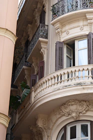 Ornate balconies and windows on a building