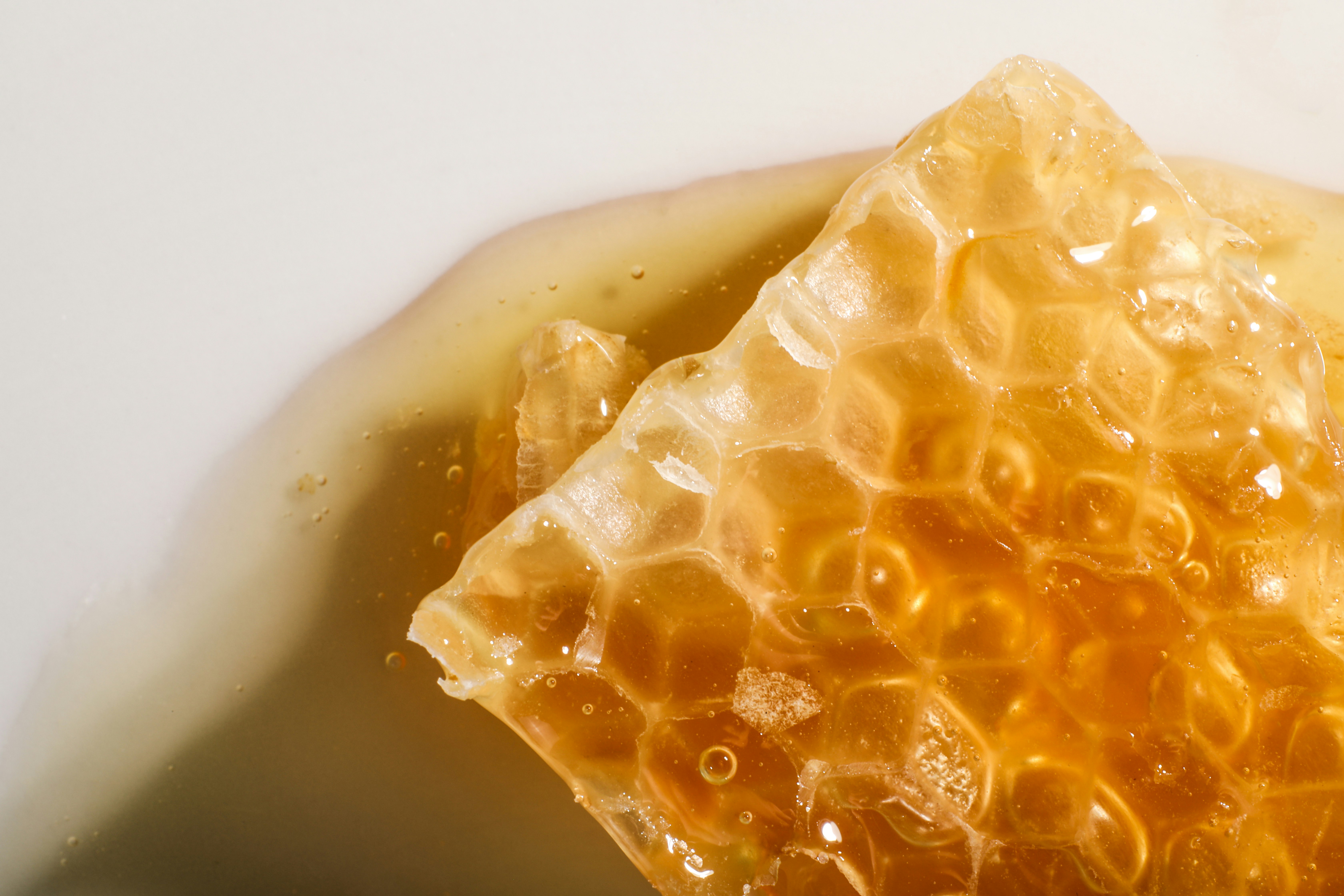 Close up of honeycomb with dripping honey