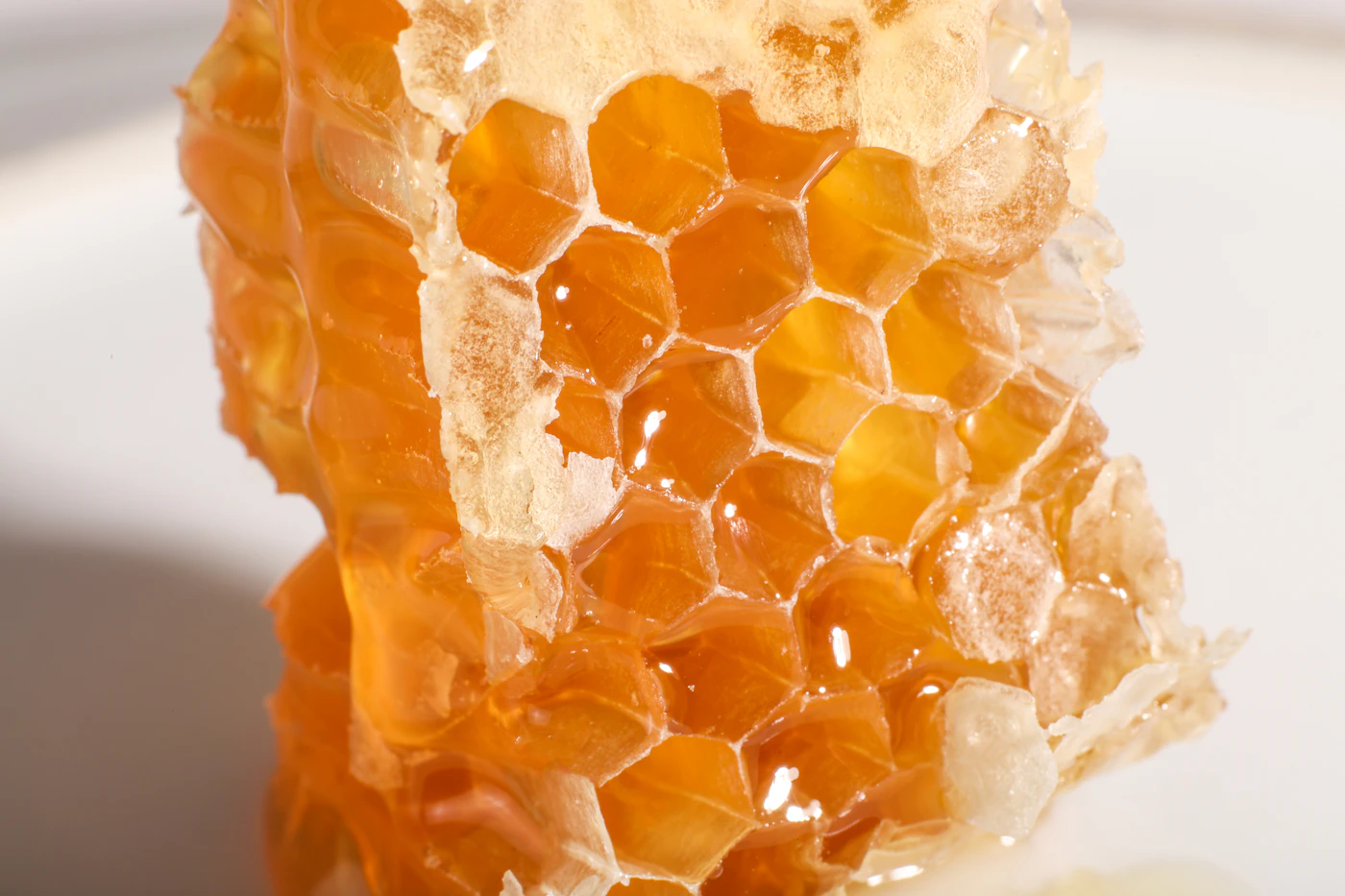 Golden honeycomb dripping with honey