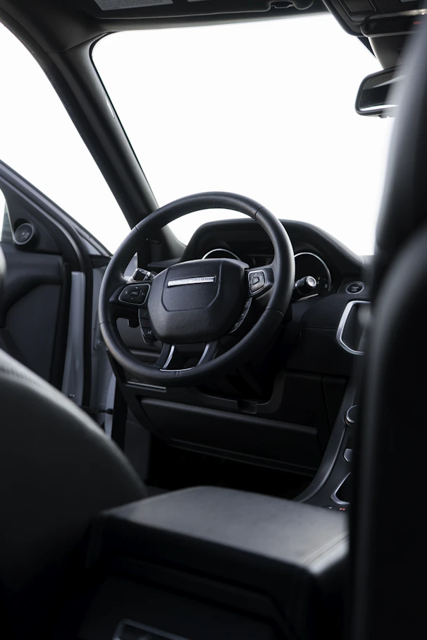 Interior view of a modern car's steering wheel.