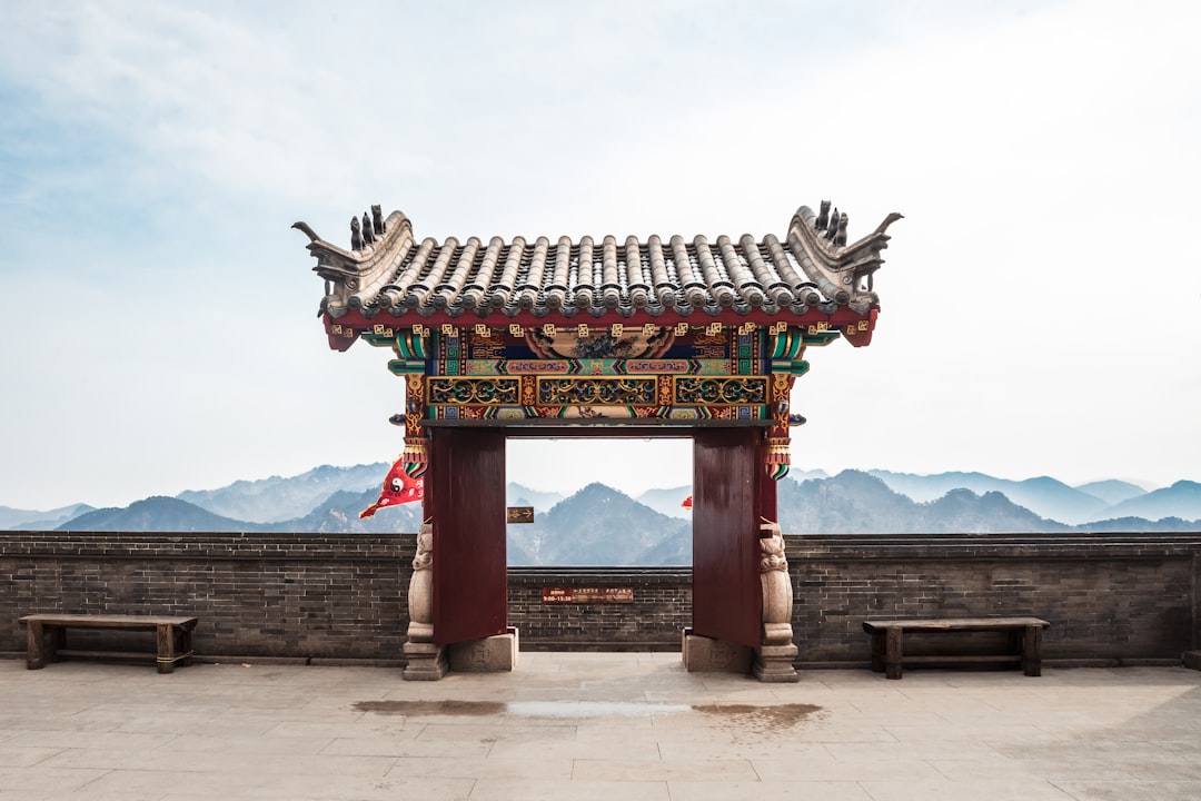 China landscape with traditional architecture and mountains