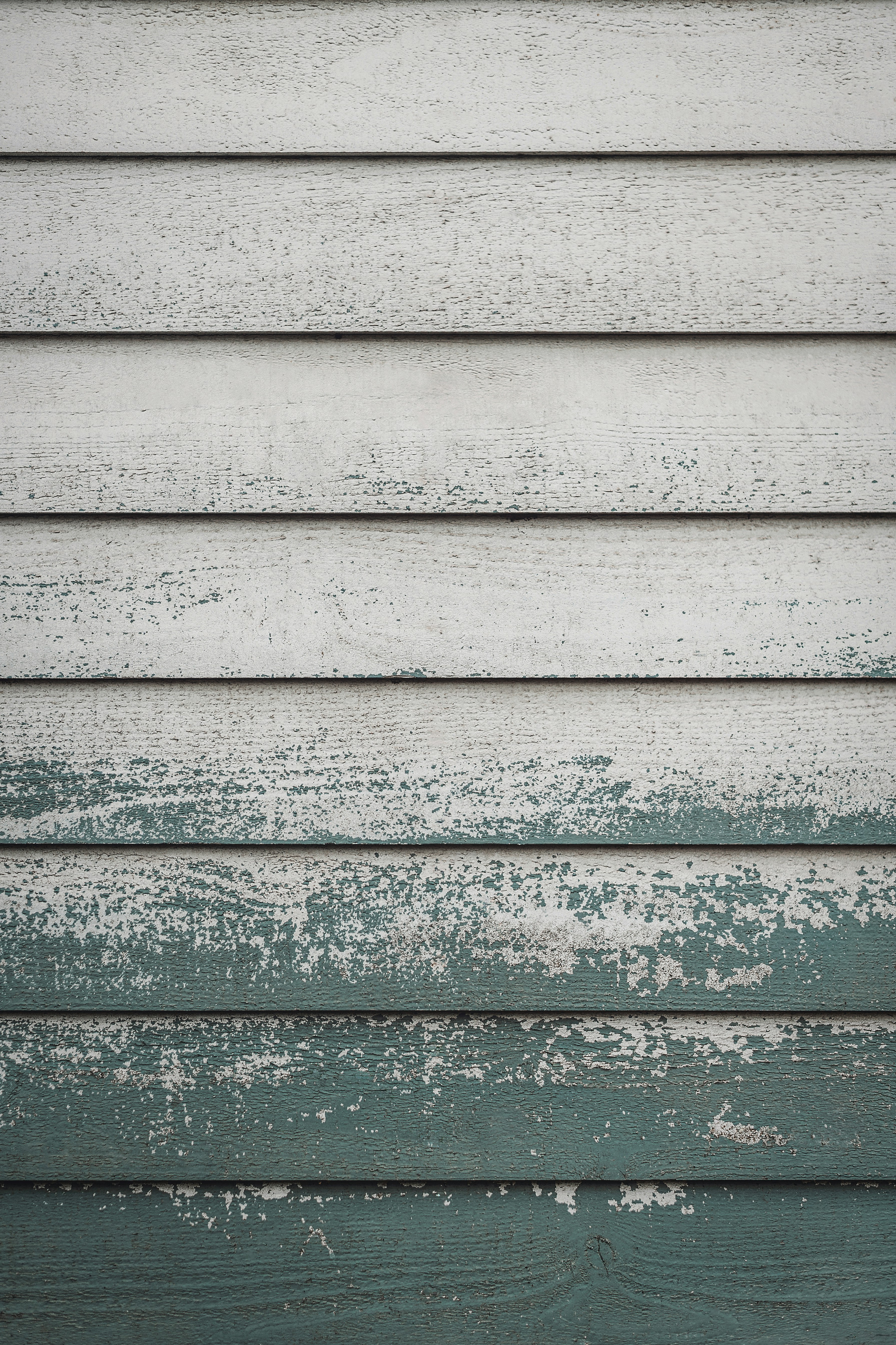 Weathered horizontal siding with peeling paint