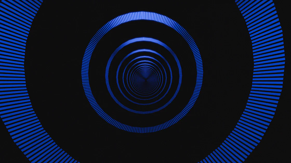 Abstract blue concentric circles on black background