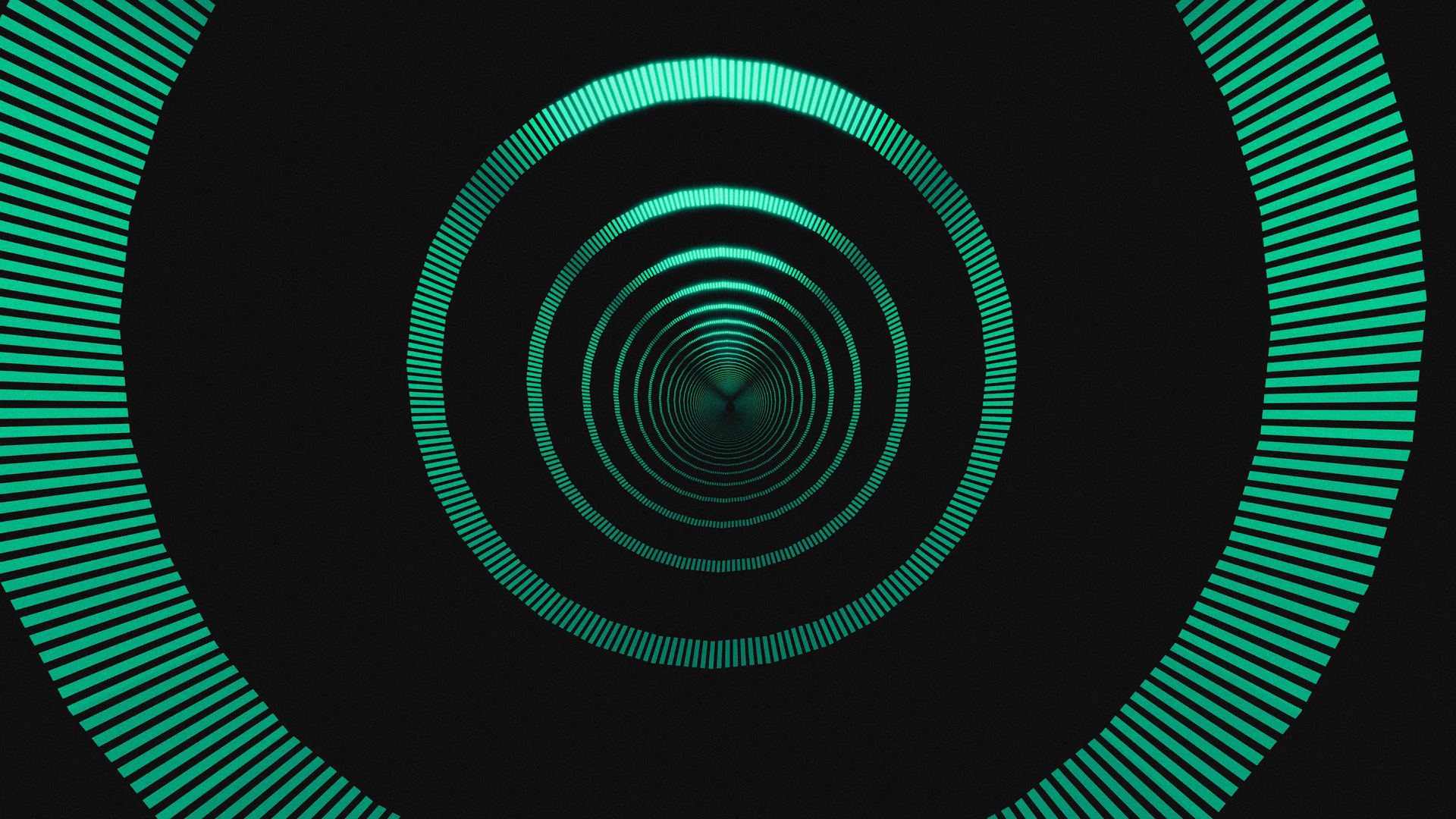 Concentric teal rings receding into darkness