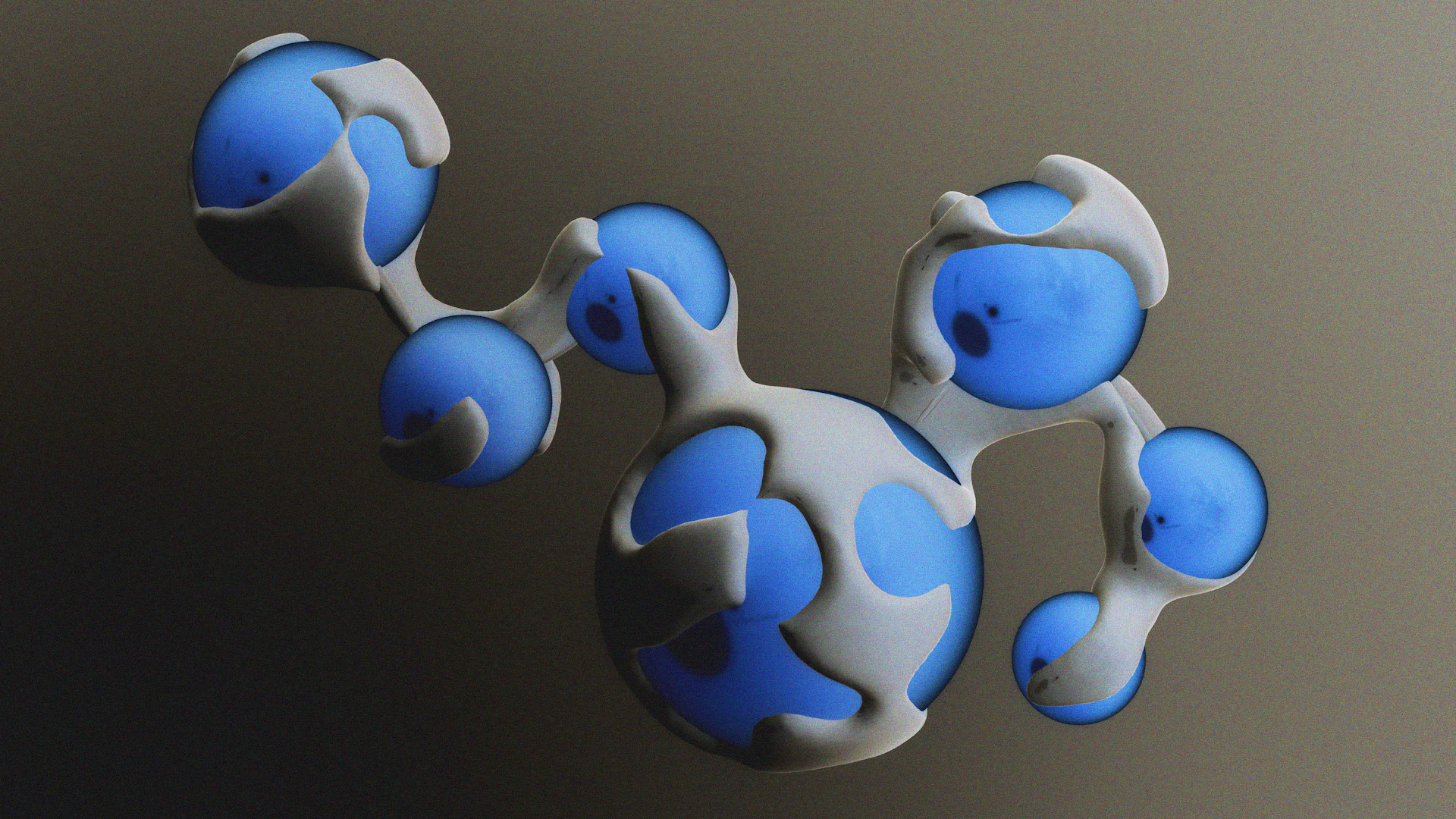 Abstract blue spheres connected by white organic shapes