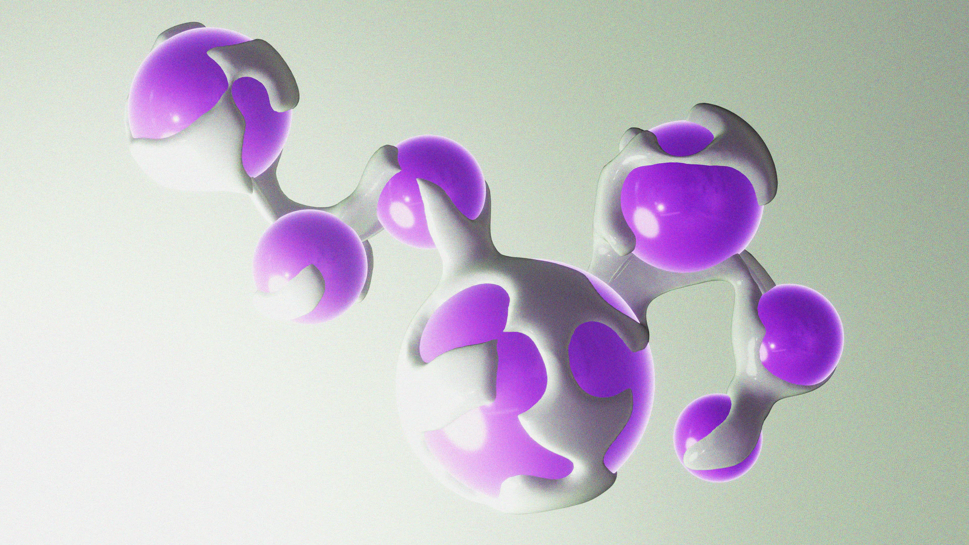 紫と白の球がいくつも連なった、分子模型のような立体イメージ