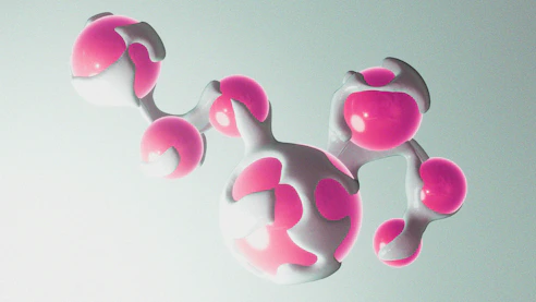 Abstract pink and white organic shapes connected together