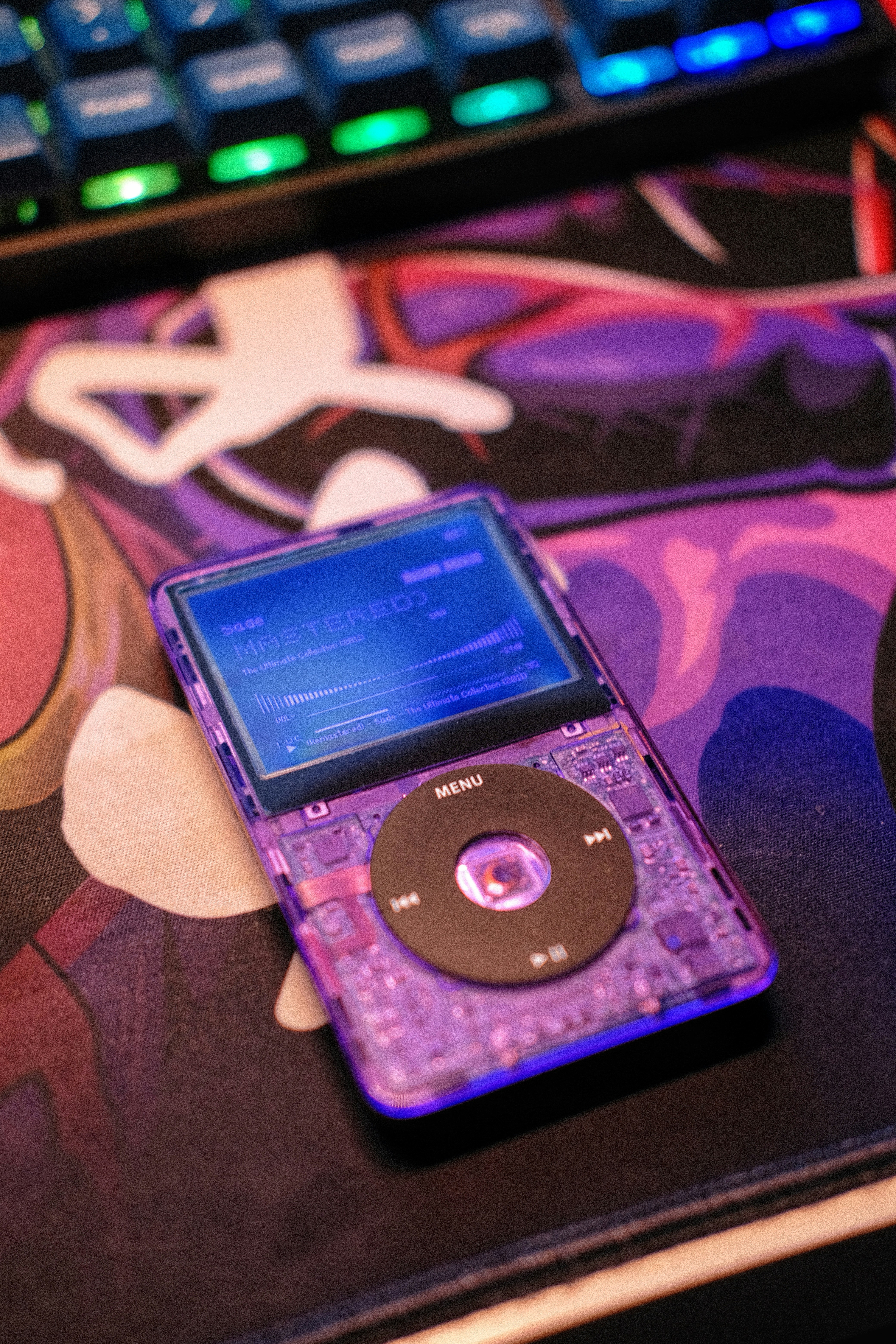 Modded iPod in an atomic purple colorway