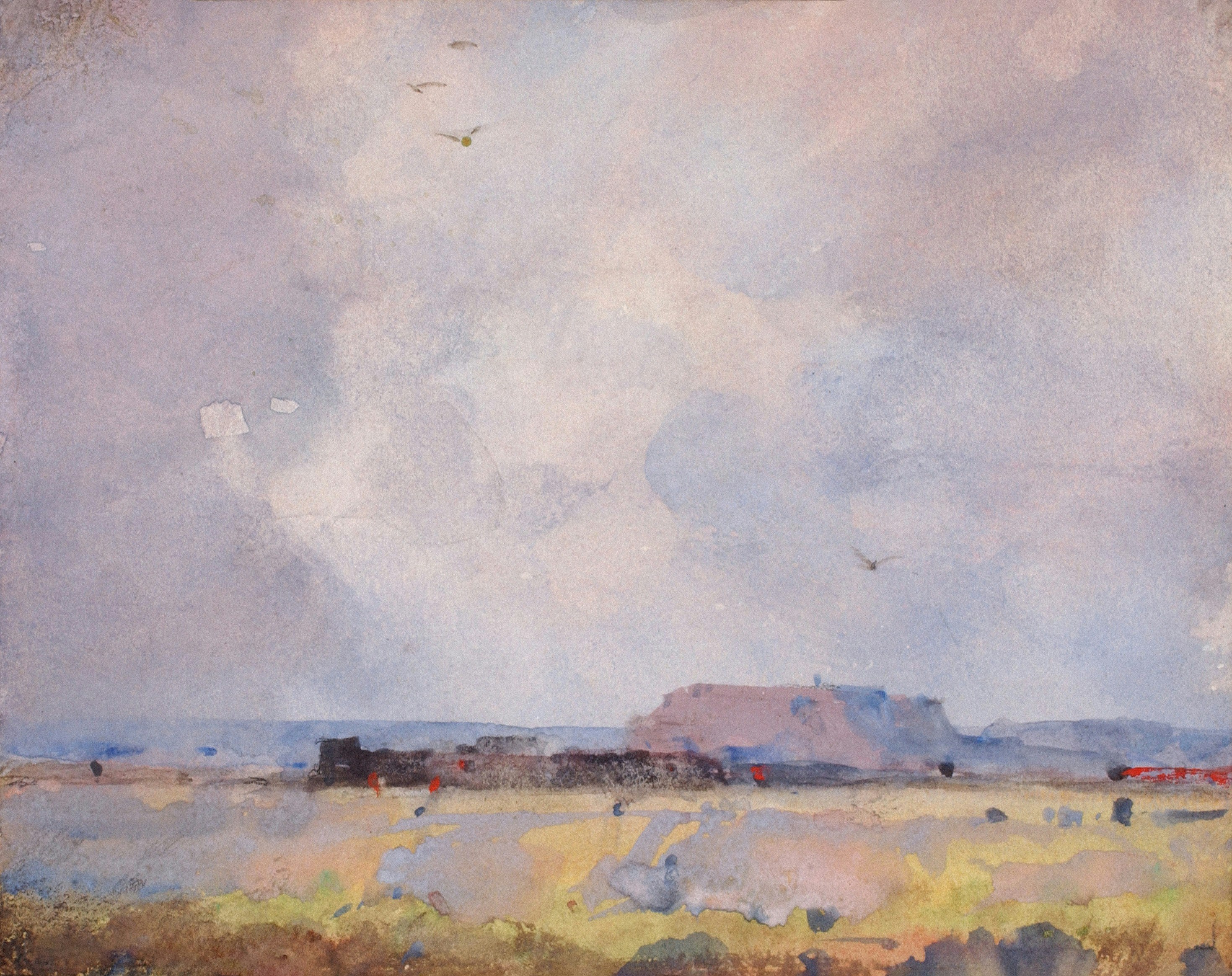 William Henry Holmes, In the Plateau Country, with an Inhabited Pueblo, 1929, watercolor, 5 1/4 x 6 3/4 in. (13.3 x 17.1 cm), Smithsonian American Art Museum, Gift of Dr. William Henry Holmes, 1930.12.62
