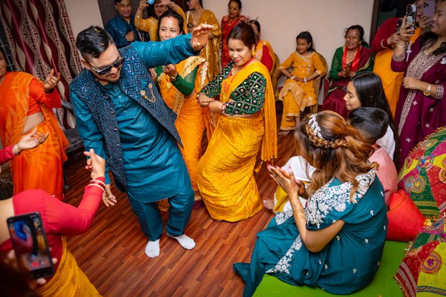 People dancing at a festive celebration