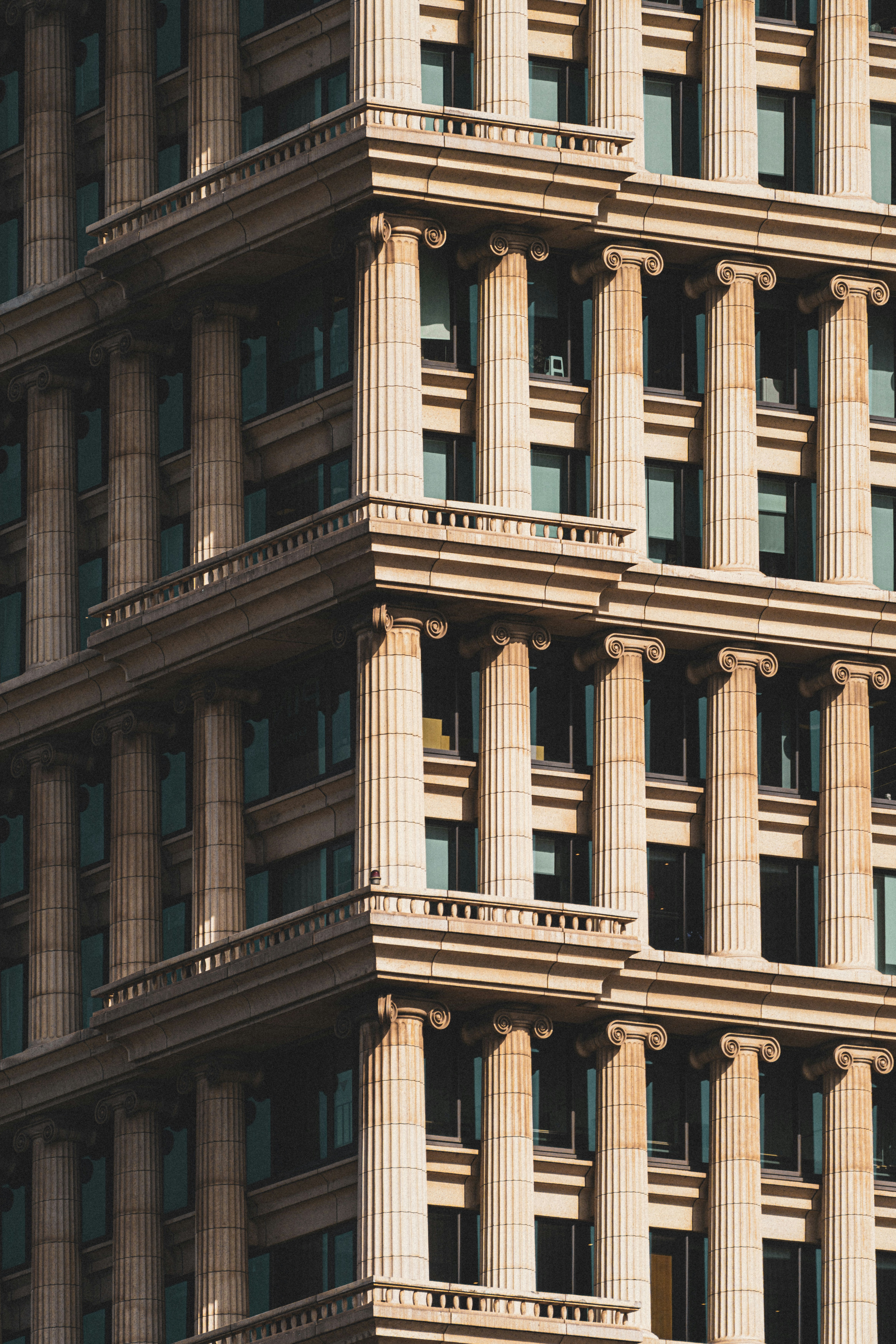 Classical architecture with columns and balconies on a building
