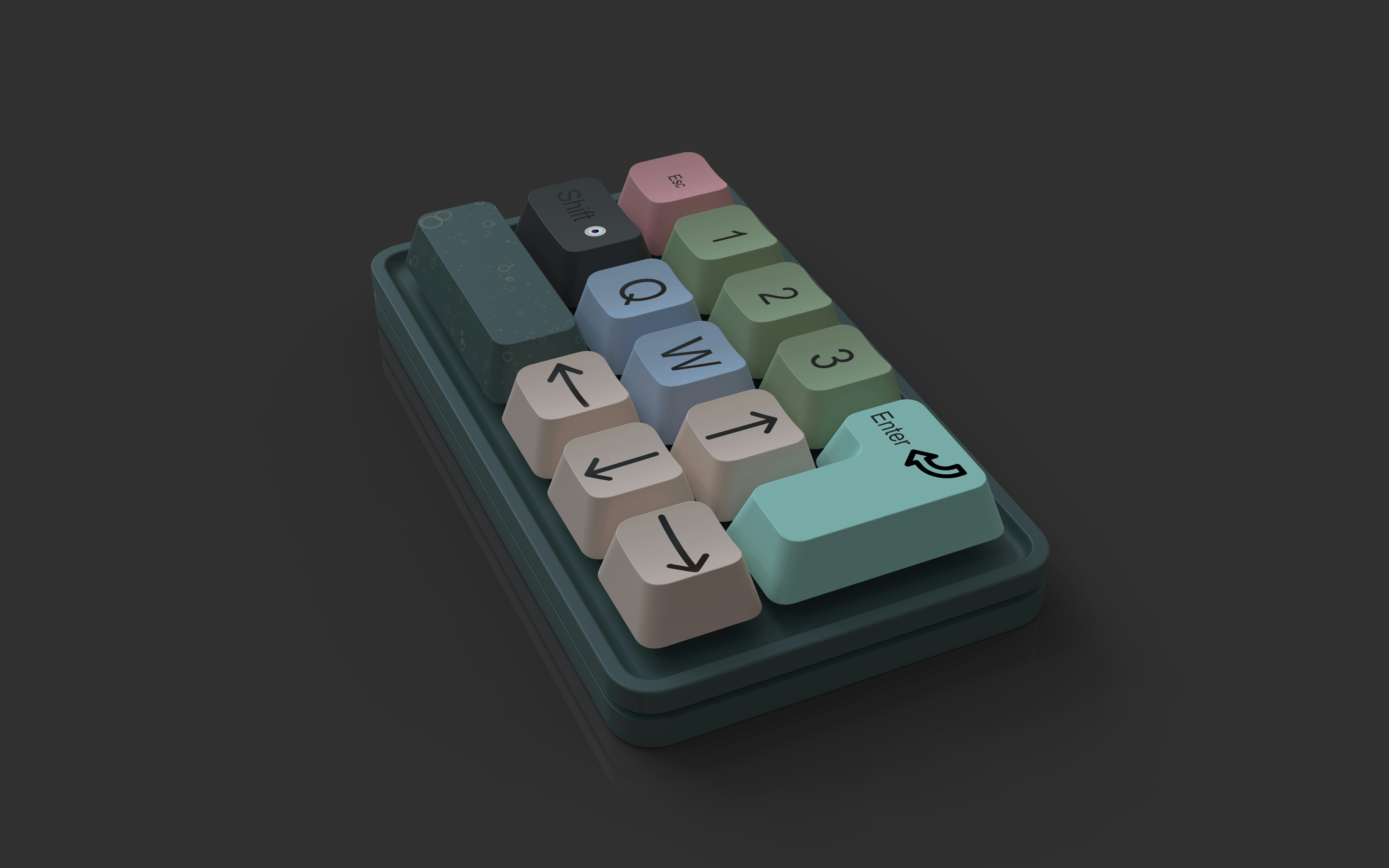 A close-up of a calculator keypad with colorful keys.