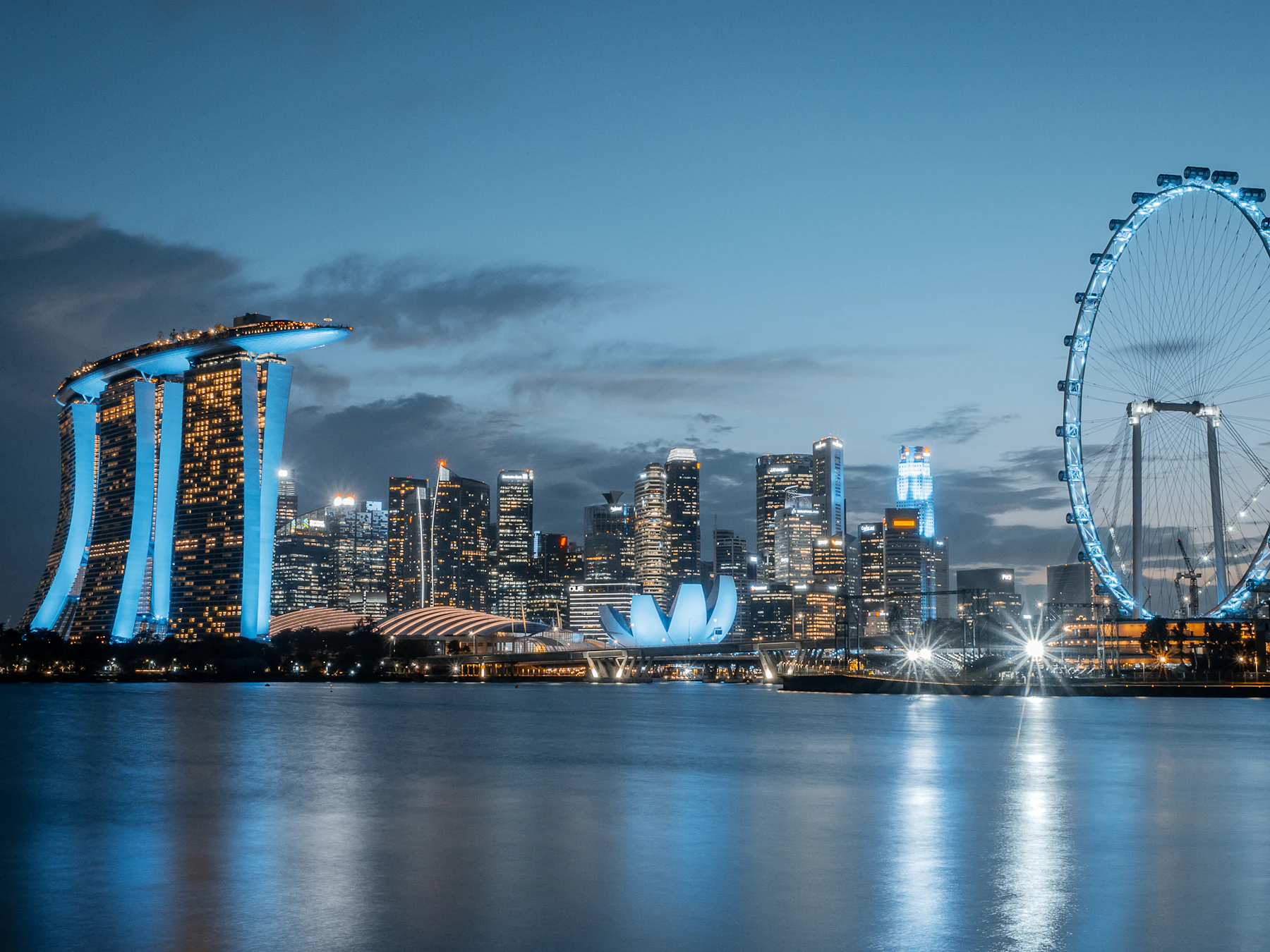 Singapore Marina Bay skyline at blue hour